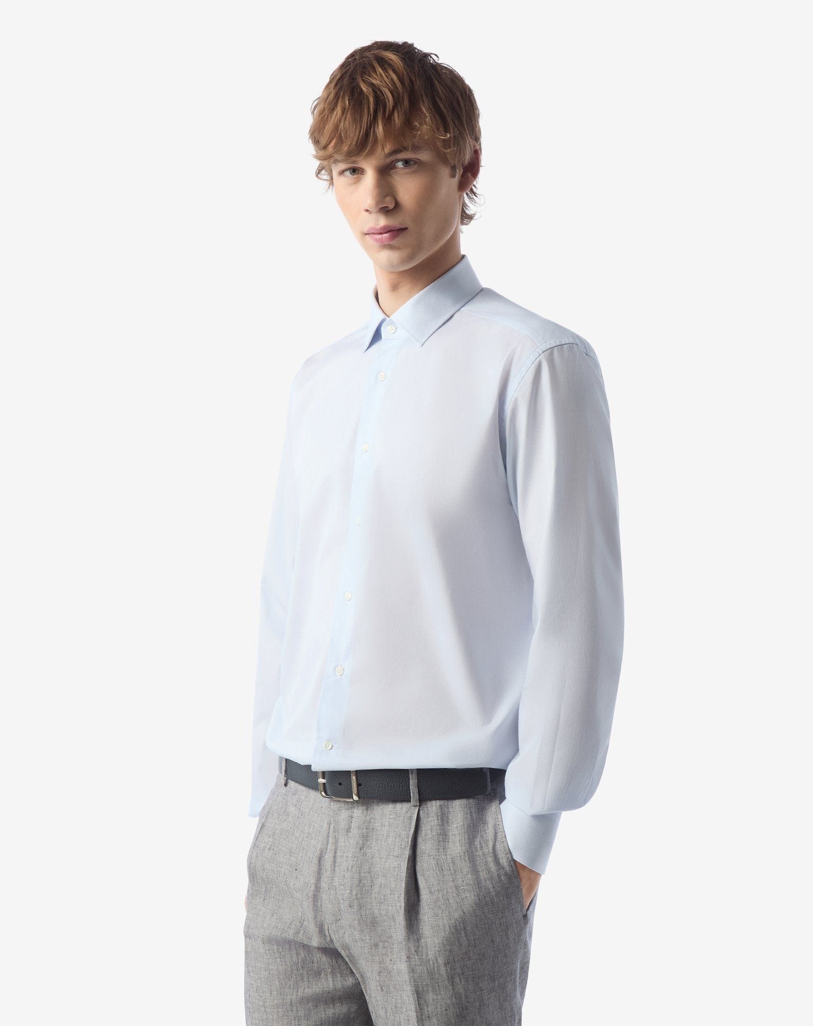 Wrinkle-free cotton shirt with white/light blue micro stripes - 2
