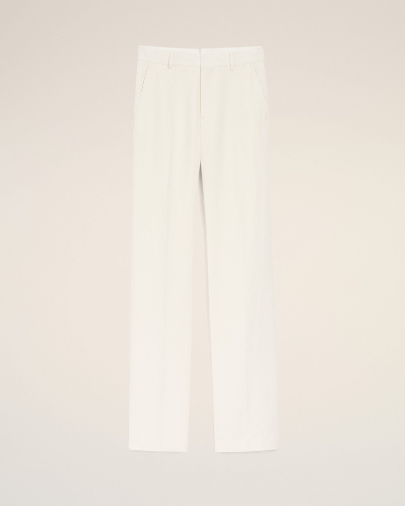 WHITE BLENDED LINEN STRAIGHT TROUSERS 1