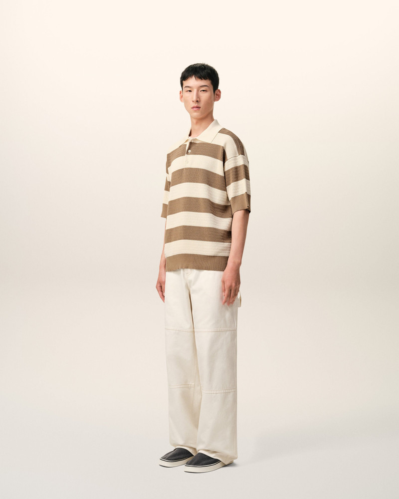 WHITE AND BROWN COTTON AMI DE COEUR POLO 6