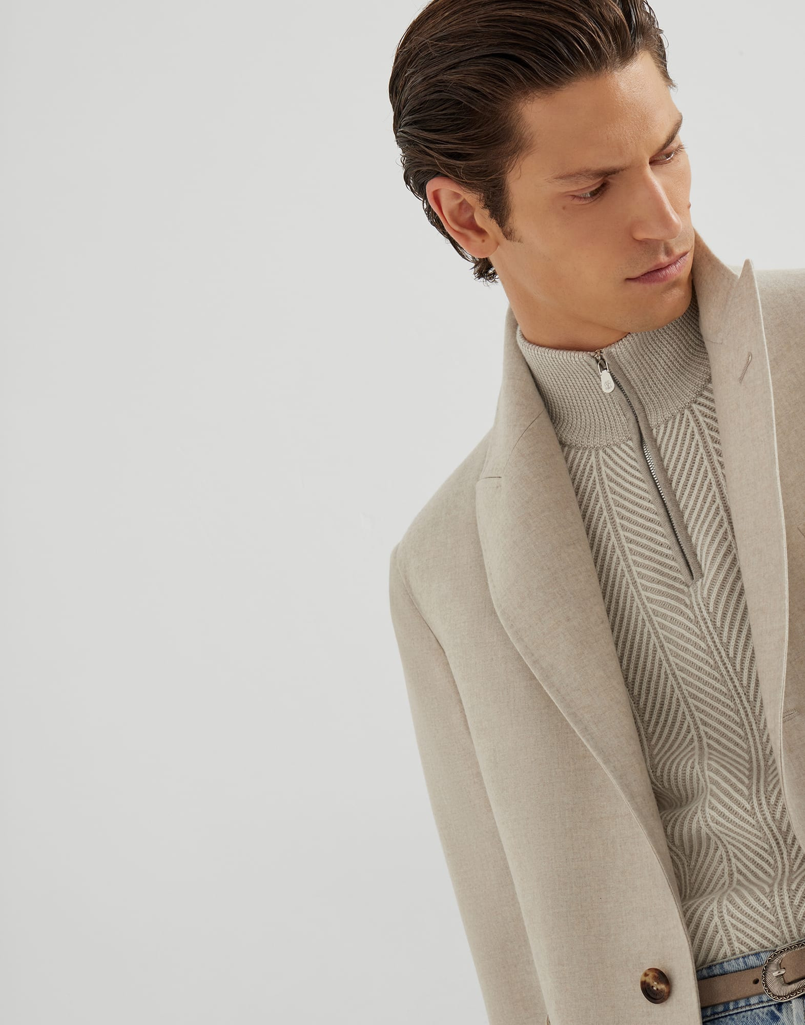 Mélange cashmere flannel coat with peak lapels - 3