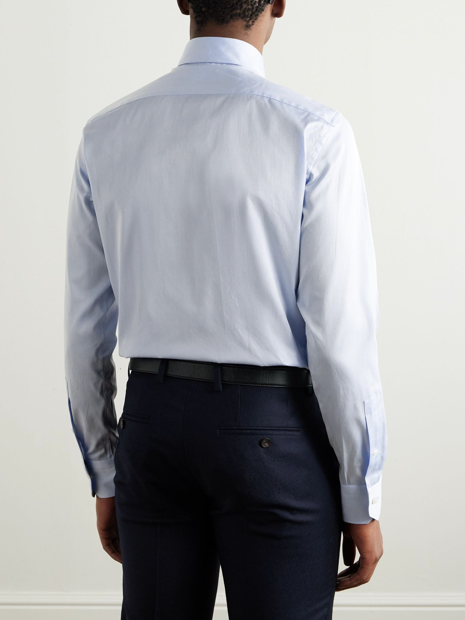 Slim-Fit Cutaway-Collar Striped Cotton Shirt Blue - 3
