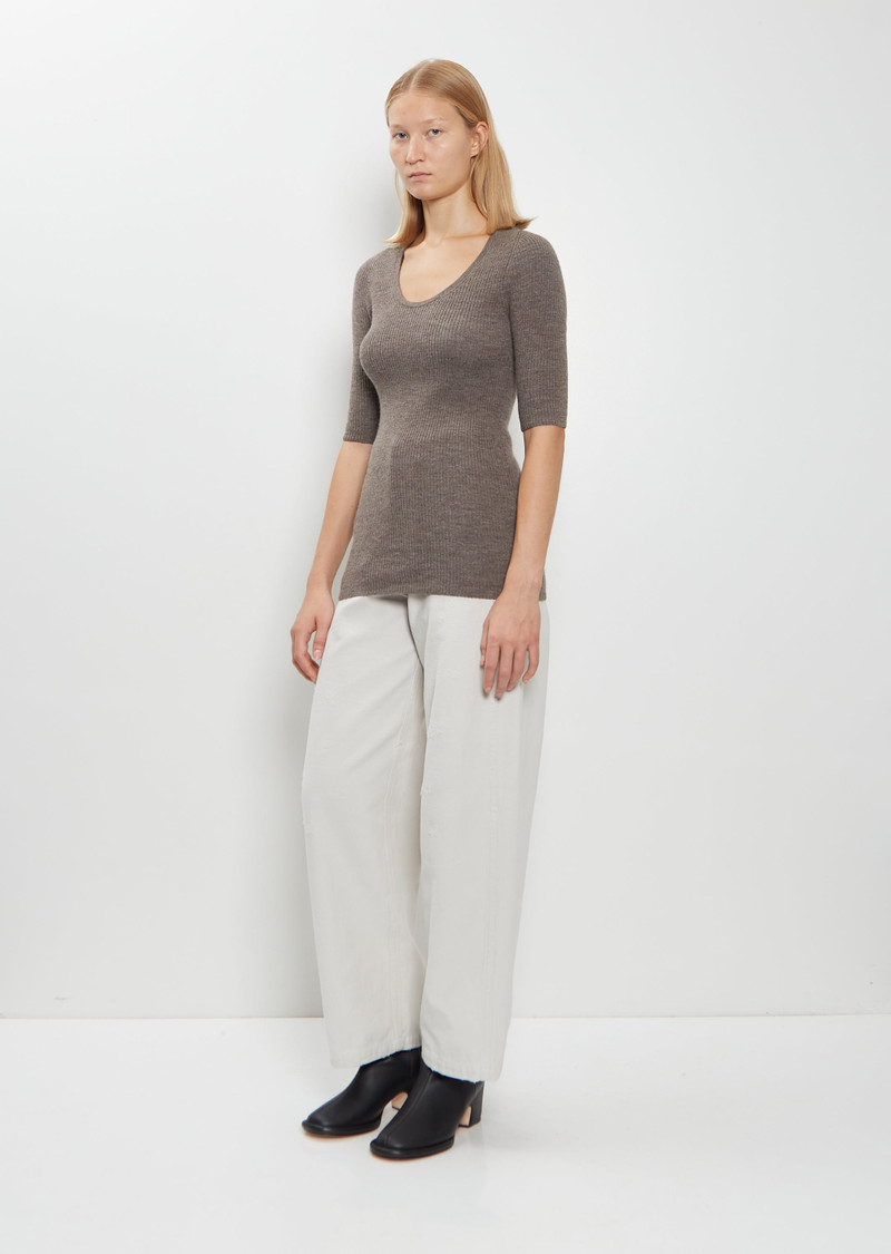 Stretch Wool Alpaca Rib Scoop-Neck Sweater 4