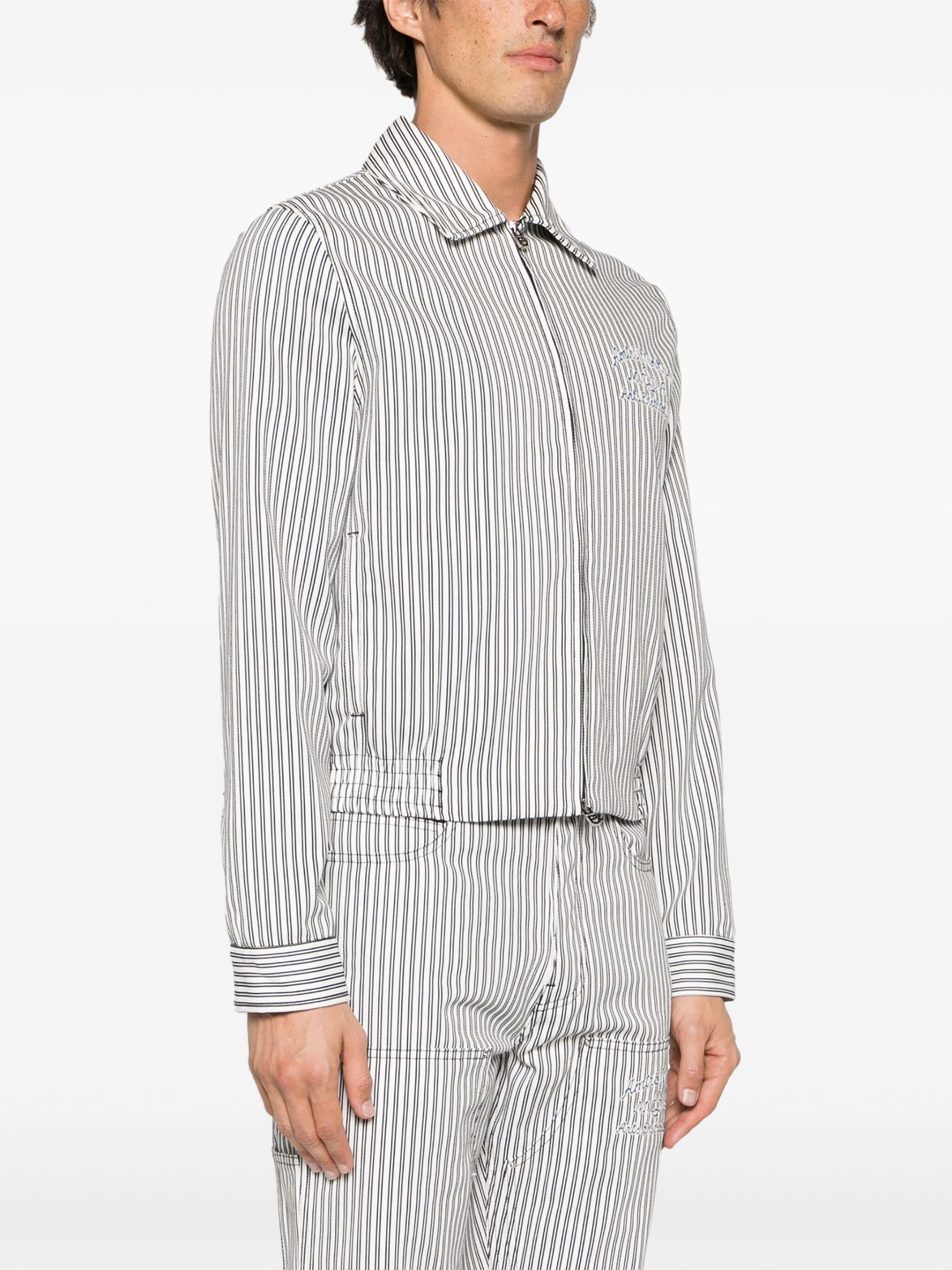 White Motors Striped Cotton Jacket - 3