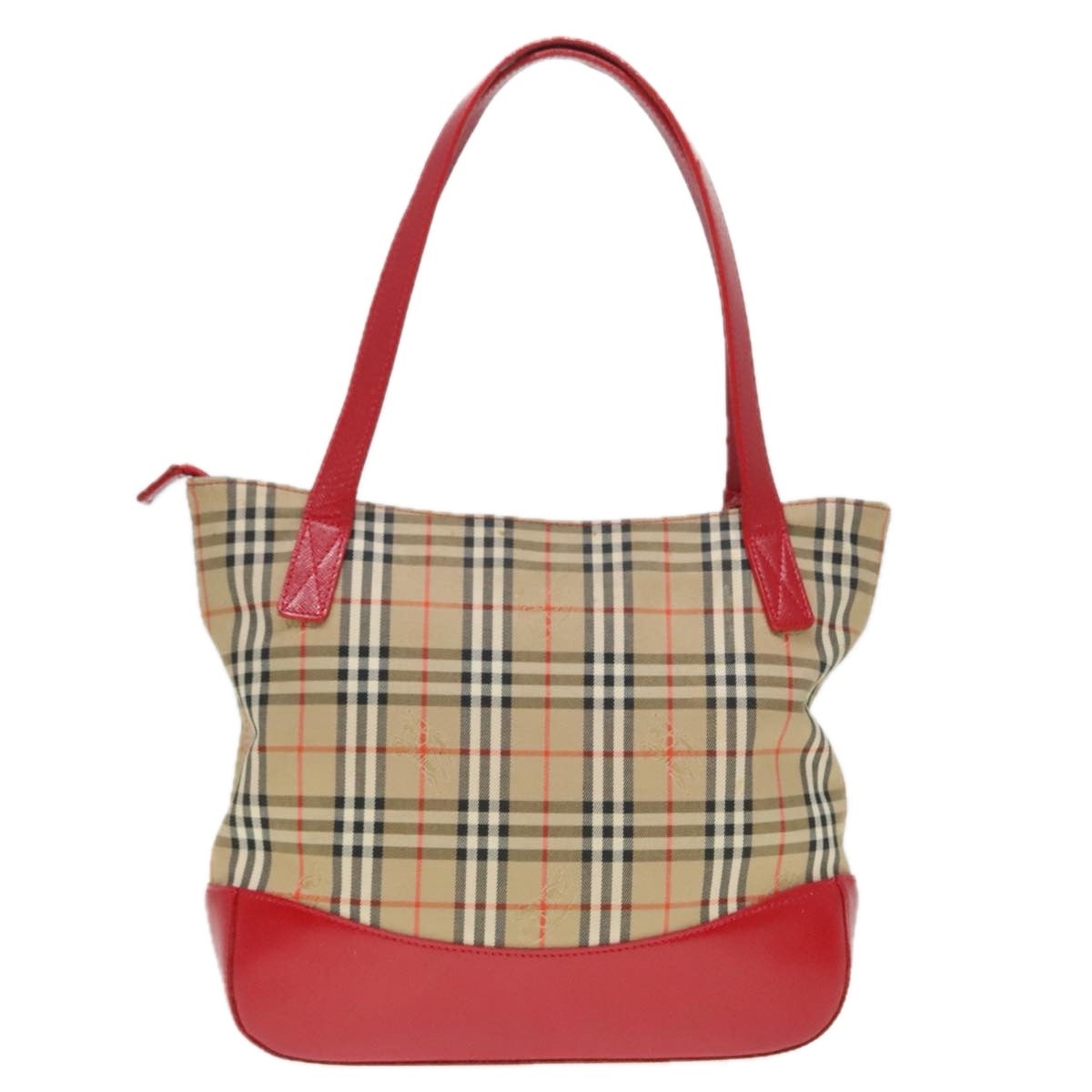 Burberry Nova Check Tote Bag Canvas Leather Beige Gold Red - 2