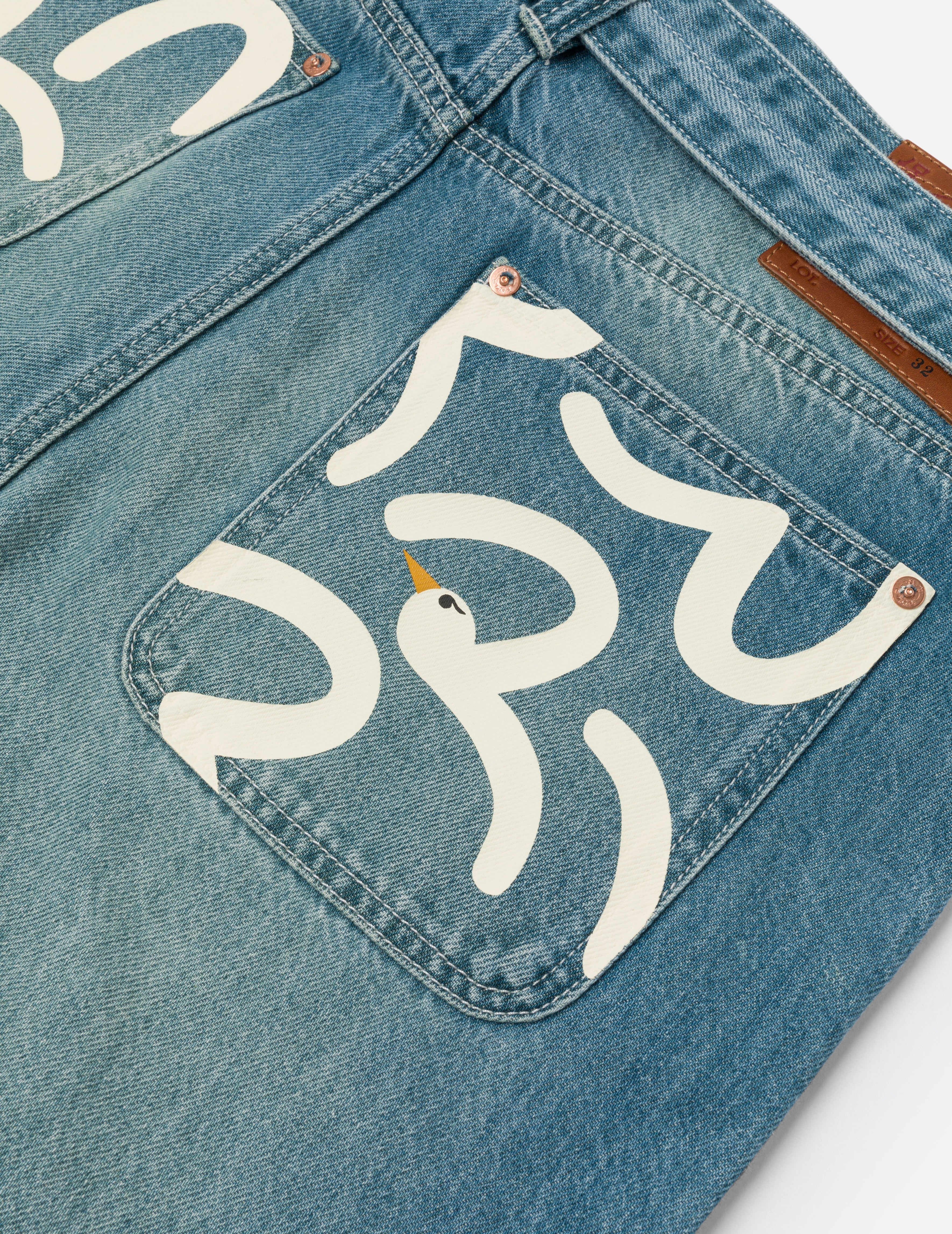 Playful Seagull Print Pocket Loose Fit Jeans #2038 - 5