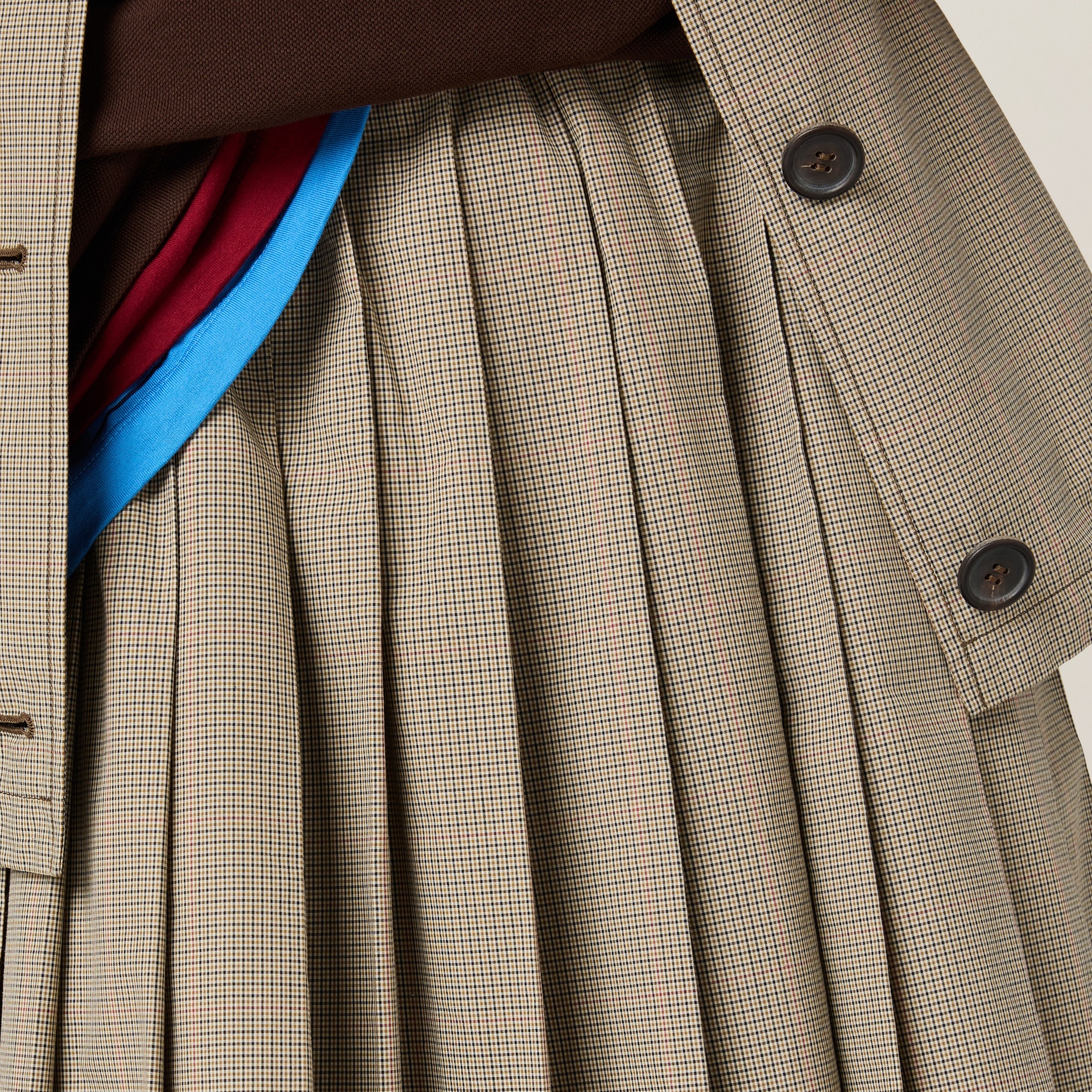 Pleated checked technical fabric midi-skirt - 4