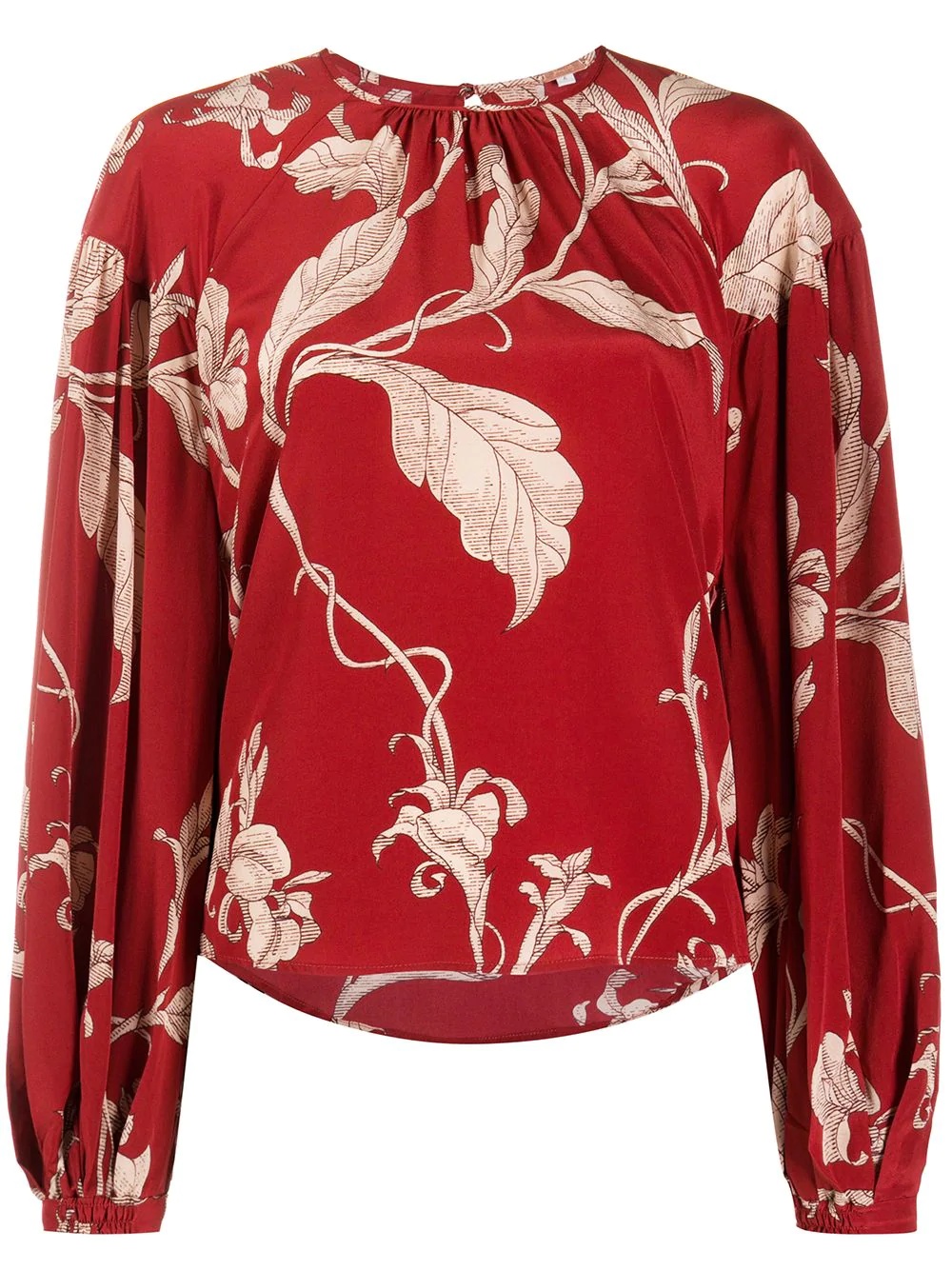 botanical-print balloon-sleeved blouse - 1