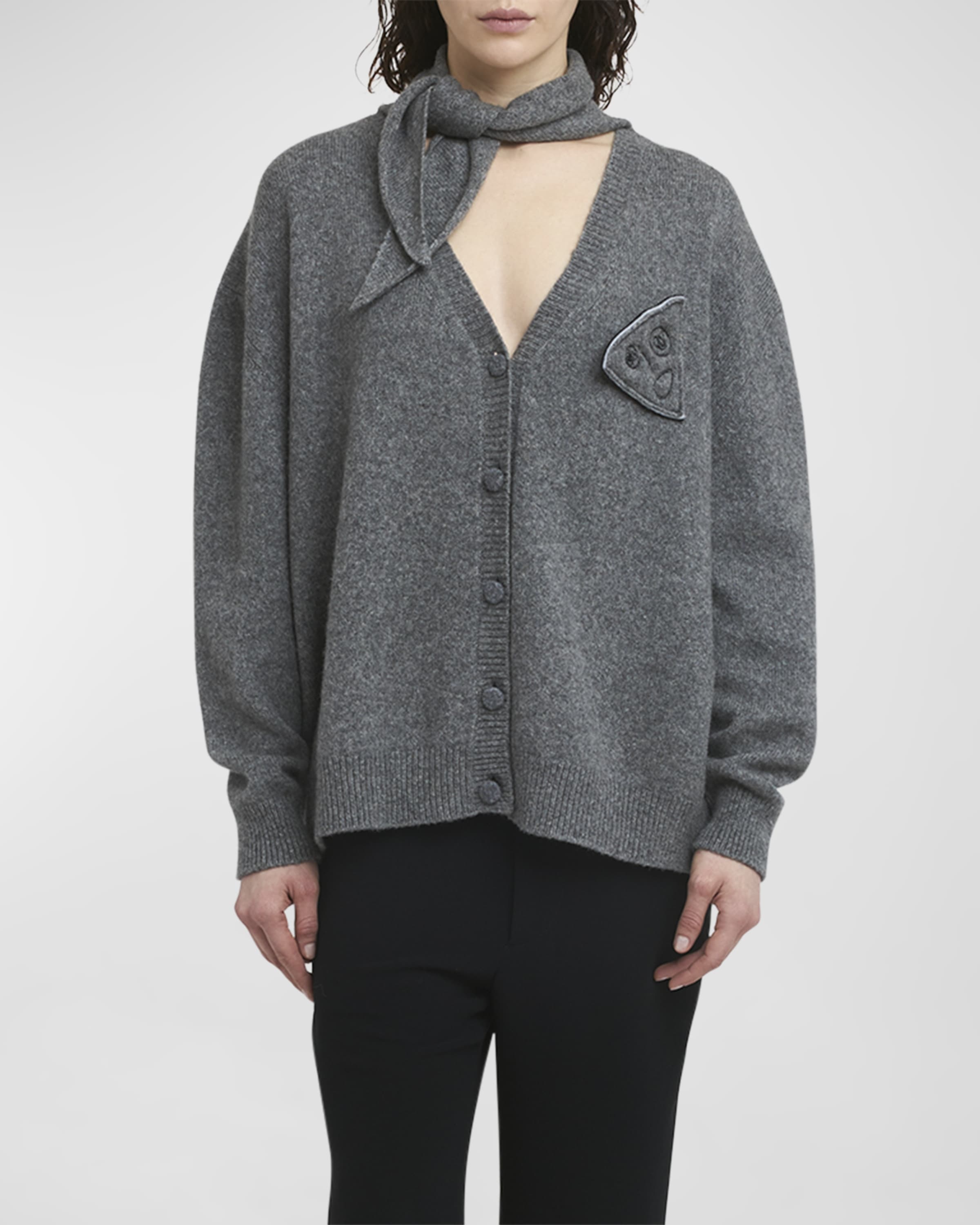 Scarf V-Neck Wool Cardigan - 2