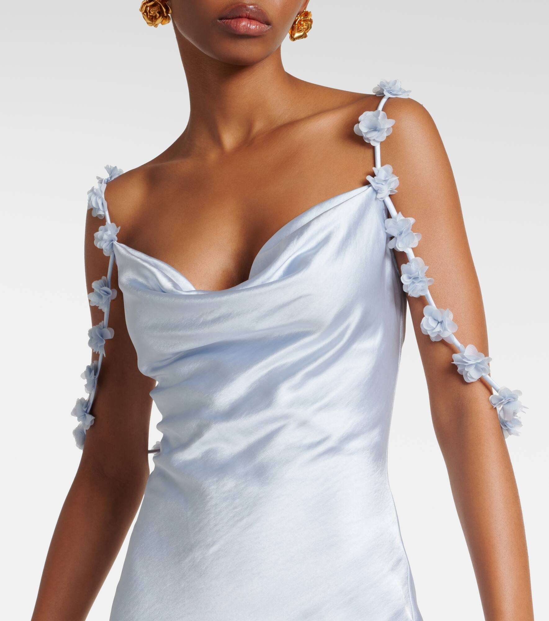 Bridal floral-appliqué satin gown - 4