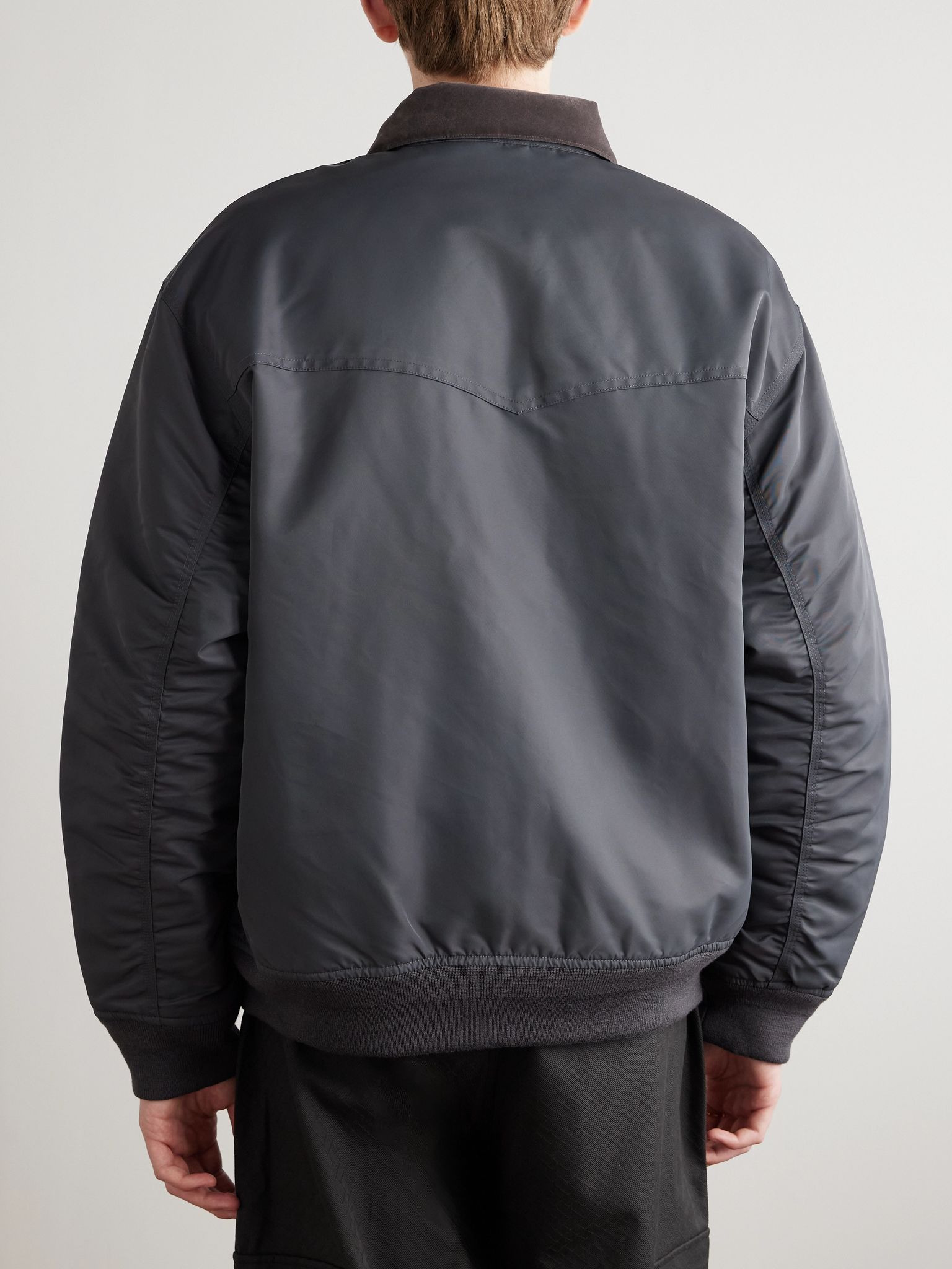 Santa Fe Alumni Velvet-Trimmed Nylon-Twill Bomber Jacket Gray - 3