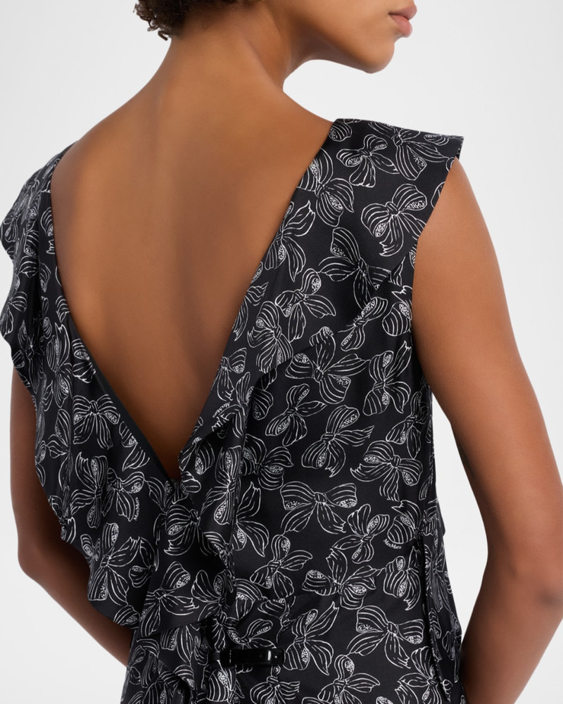 Max Mara Calesse Bow-Print Ruffle Backless Midi Dress outlook