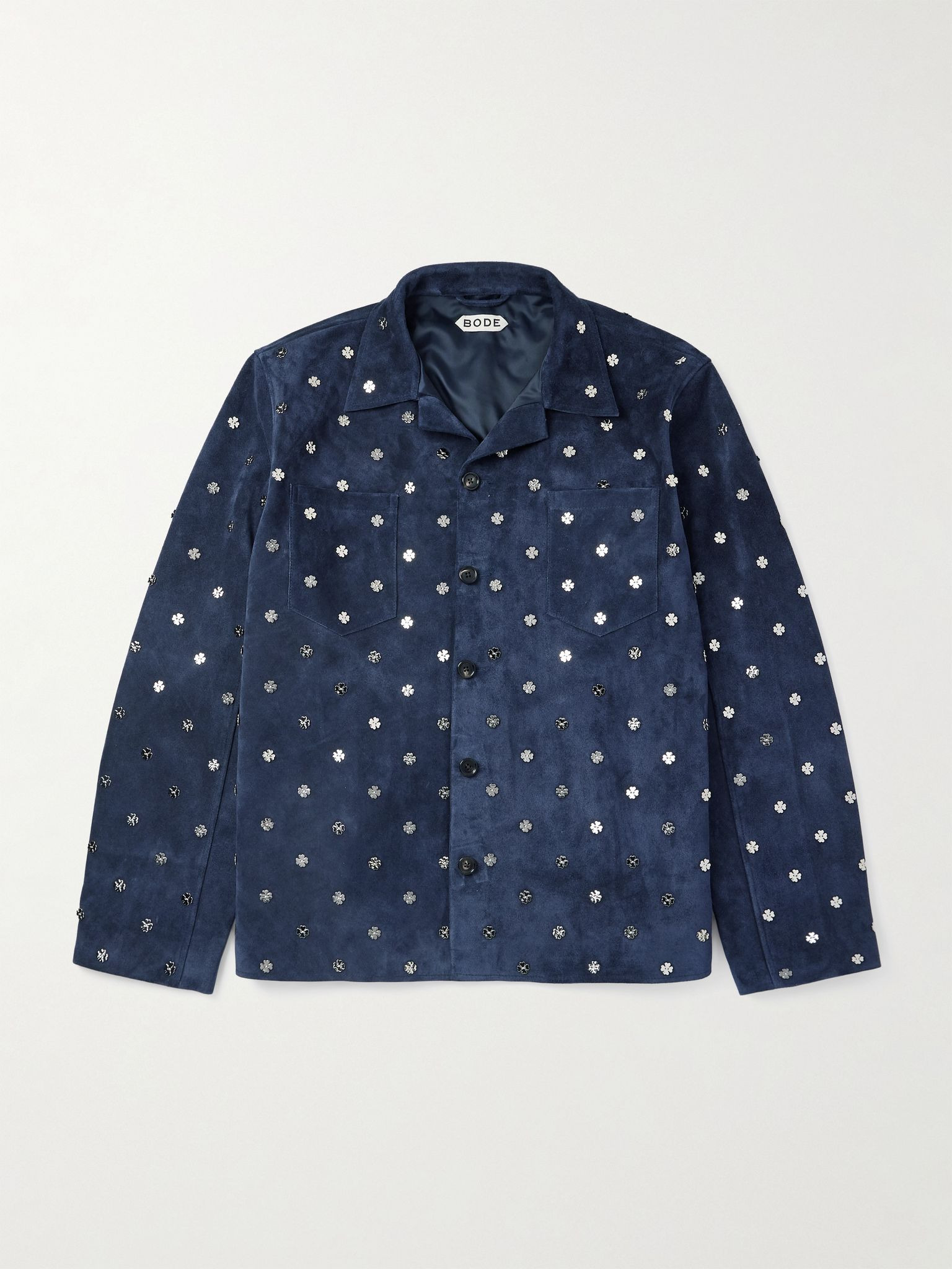 Clover Embellished Suede Overshirt Navy - 1