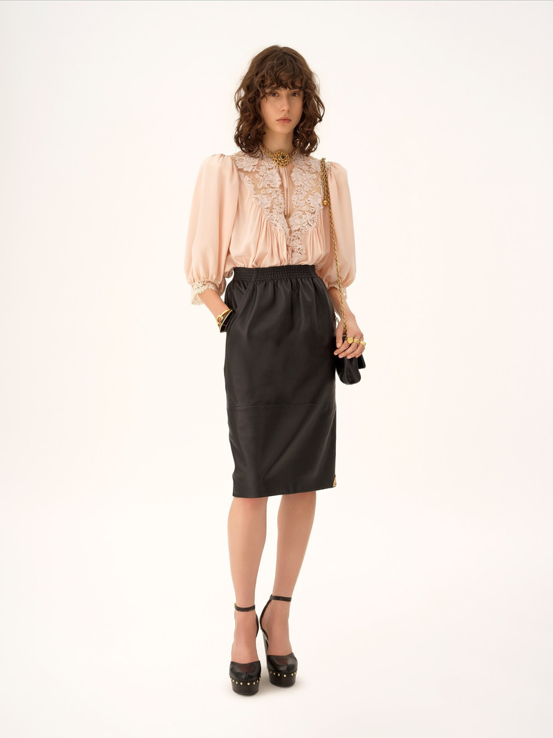 Chloé FLUID PUFF-SLEEVE TOP IN CRÊPE DE CHINE & LACE outlook