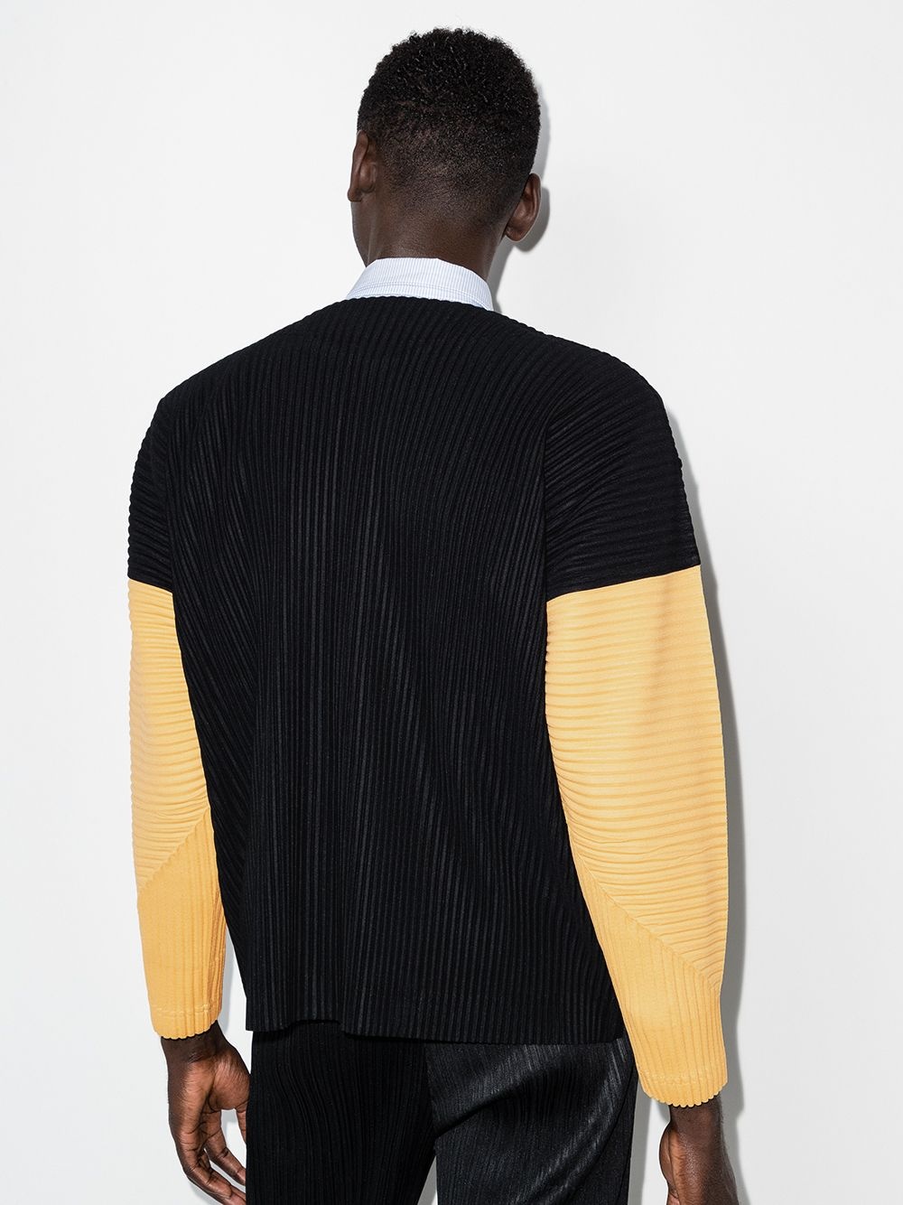 colour-block plissé shirt jacket - 3