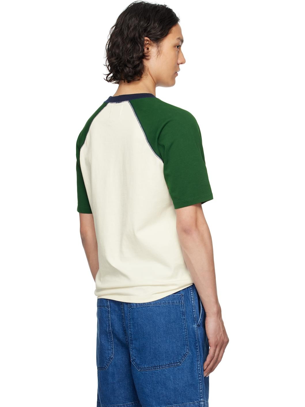 Off-White & Green Raglan Sleeve Hiking T-shirt - 3