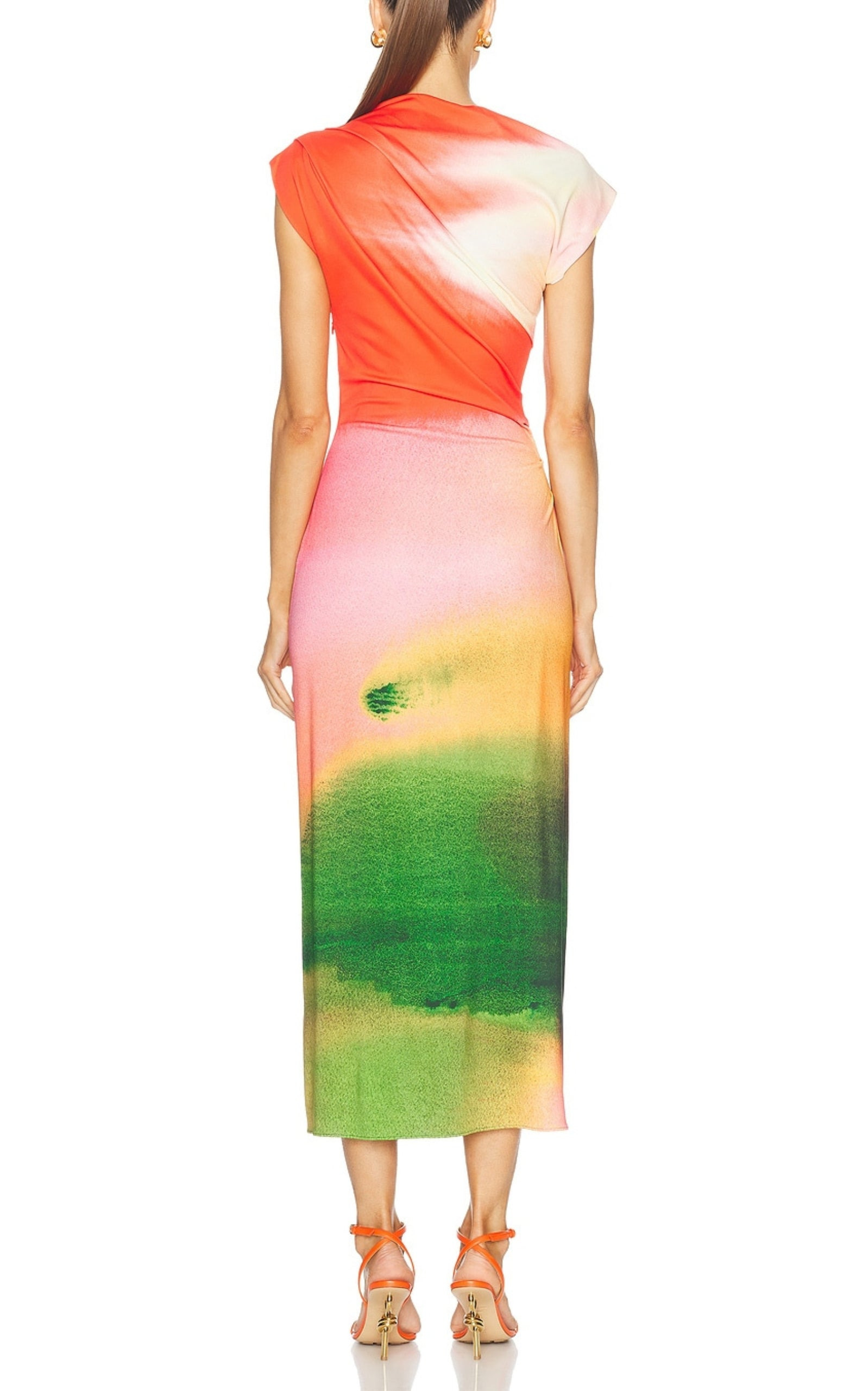 Draped Watercolor-Print Jersey Midi Dress - 4