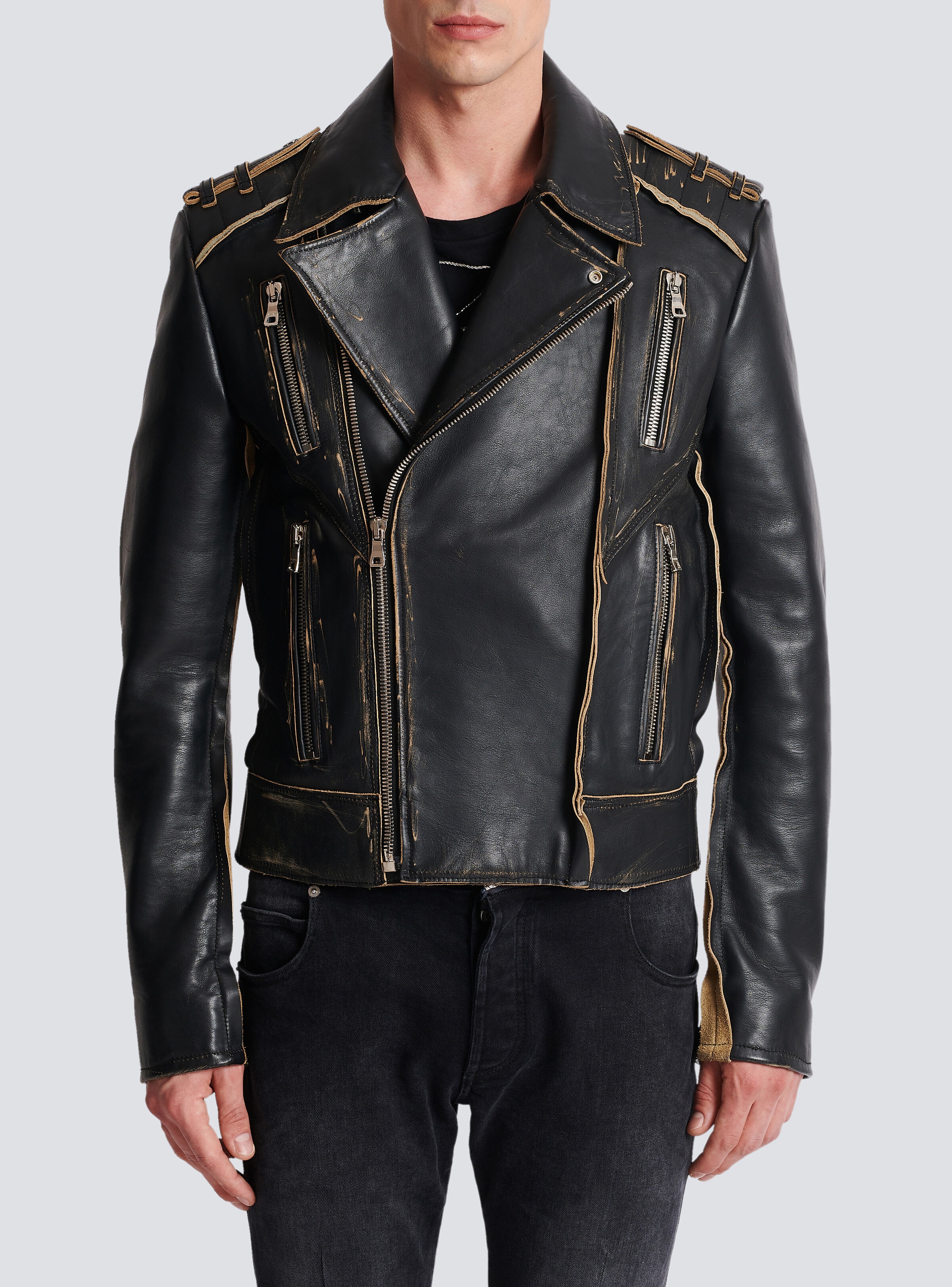 Deconstructed leather biker jacket - 5