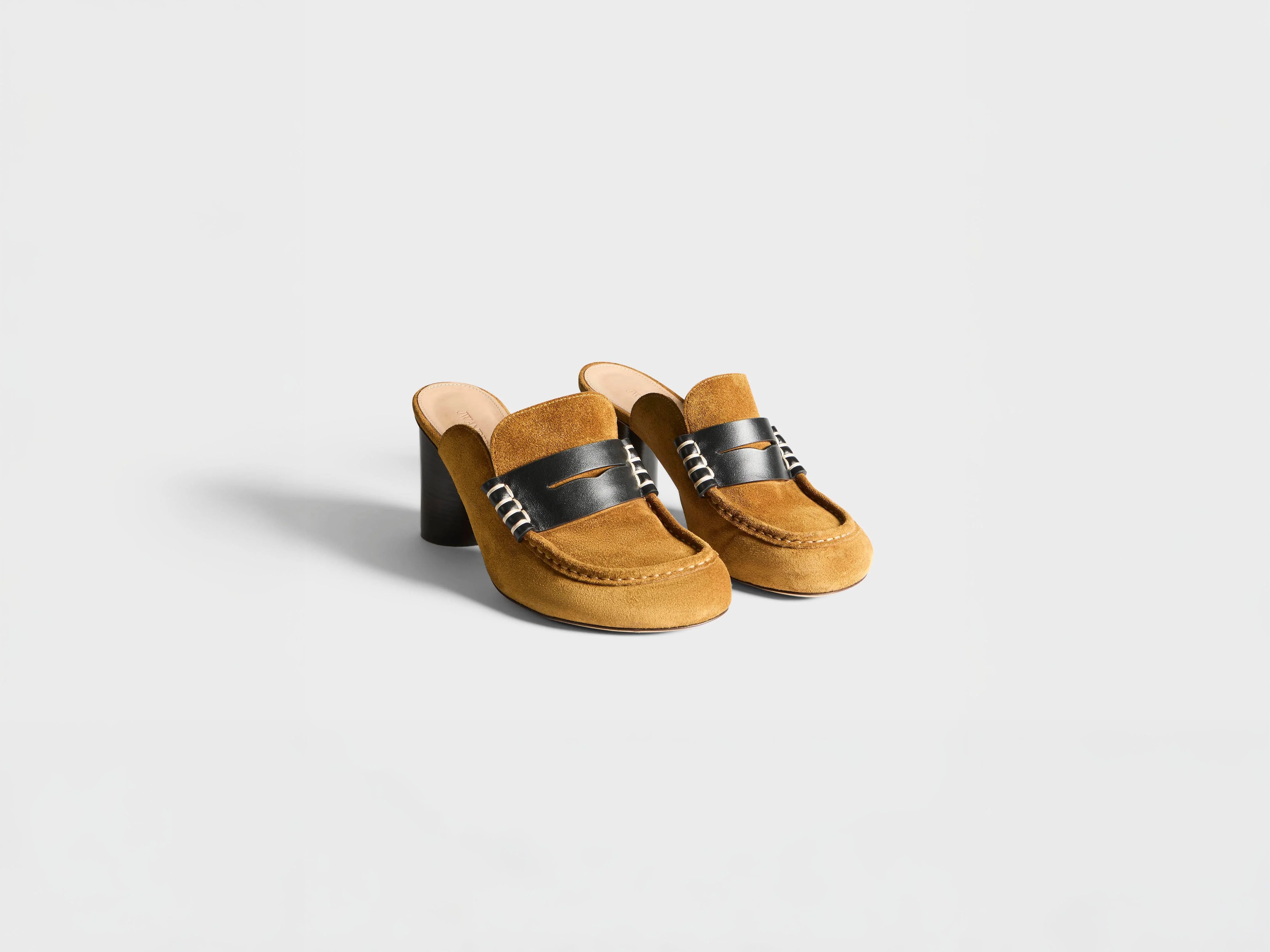 WOMENS LOAFER MULE SANDAL IN CARAMEL & BLACK - 1
