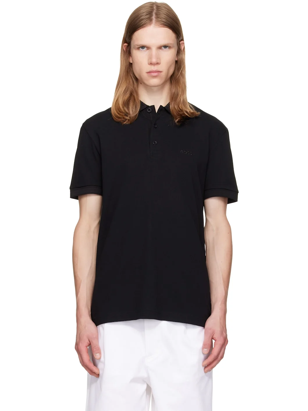Black Contrast-Tipped Cotton Piqué Polo - 1