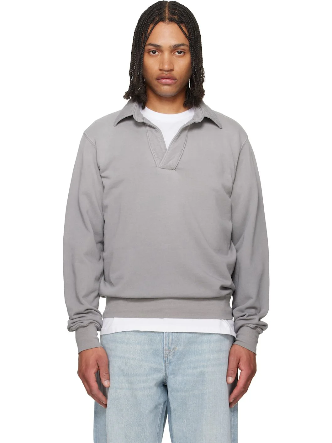 Gray French Terry Banded Polo - 1