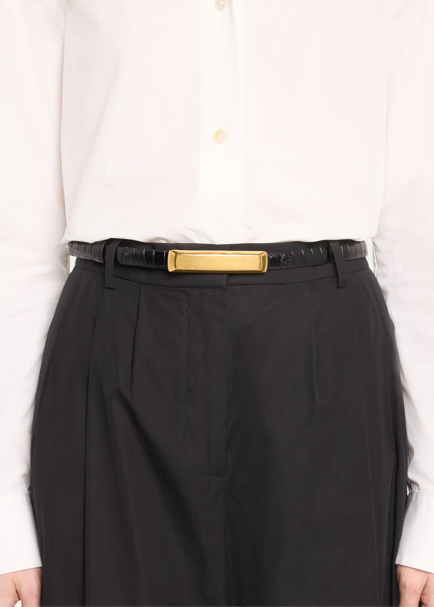 Croc-Embossed Leather Skinny Belt - 2