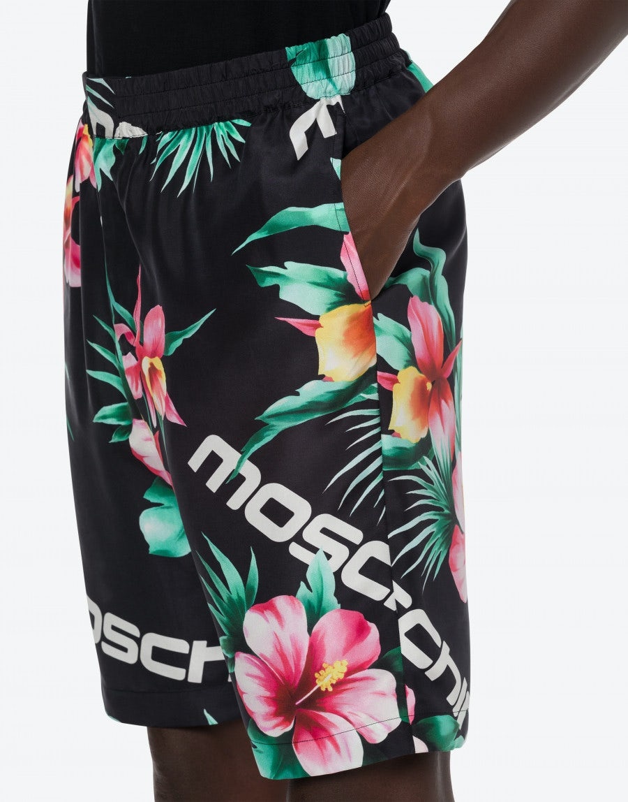 HIBISCUS PRINT HABOTAI SILK BERMUDA SHORTS - 4