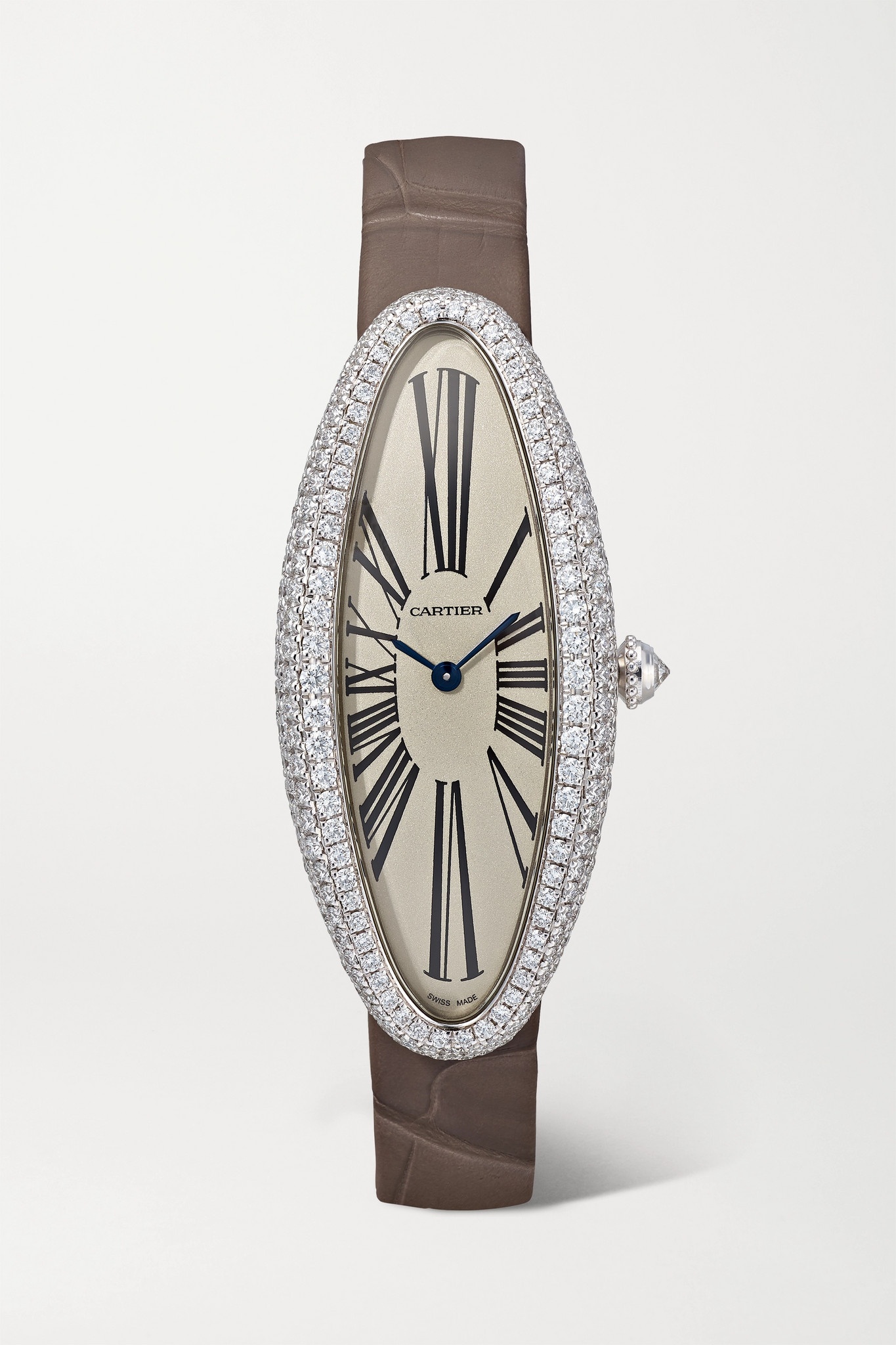 Baignoire Allongée 21mm medium 18-karat white gold, alligator and diamond watch - 1