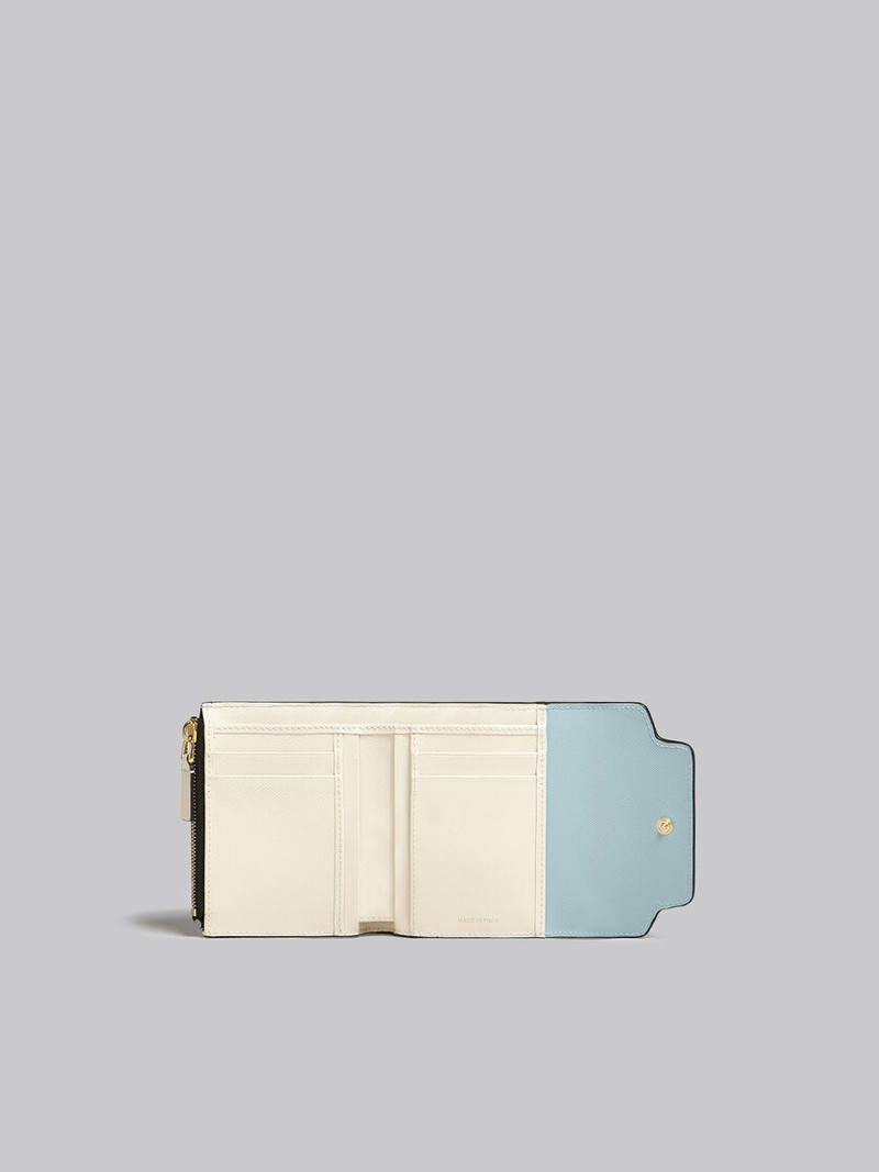 LIGHT BLUE BEIGE AND WHITE SAFFIANO LEATHER WALLET 2