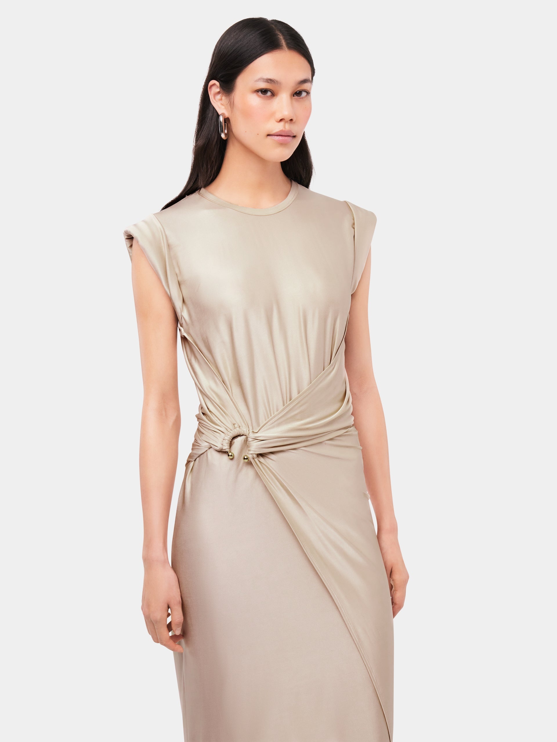 NUDE DRAPÉ PRESSION DRESS WITH SIGNATURE PIERCING - 3