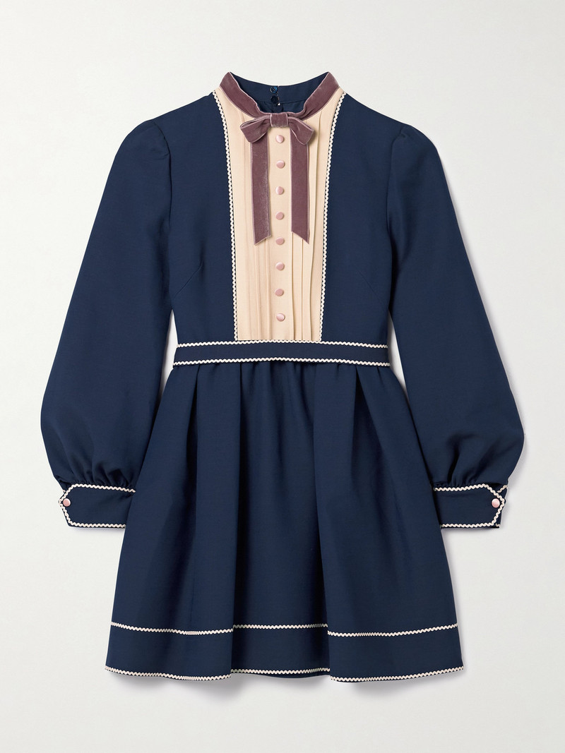 Ricrac, Georgette And Velvet-trimmed Wool And Silk-blend Mini Dress 1