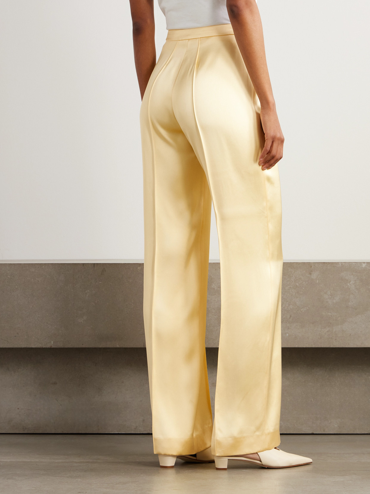 Pintucked Satin Straight-leg Pants - 3