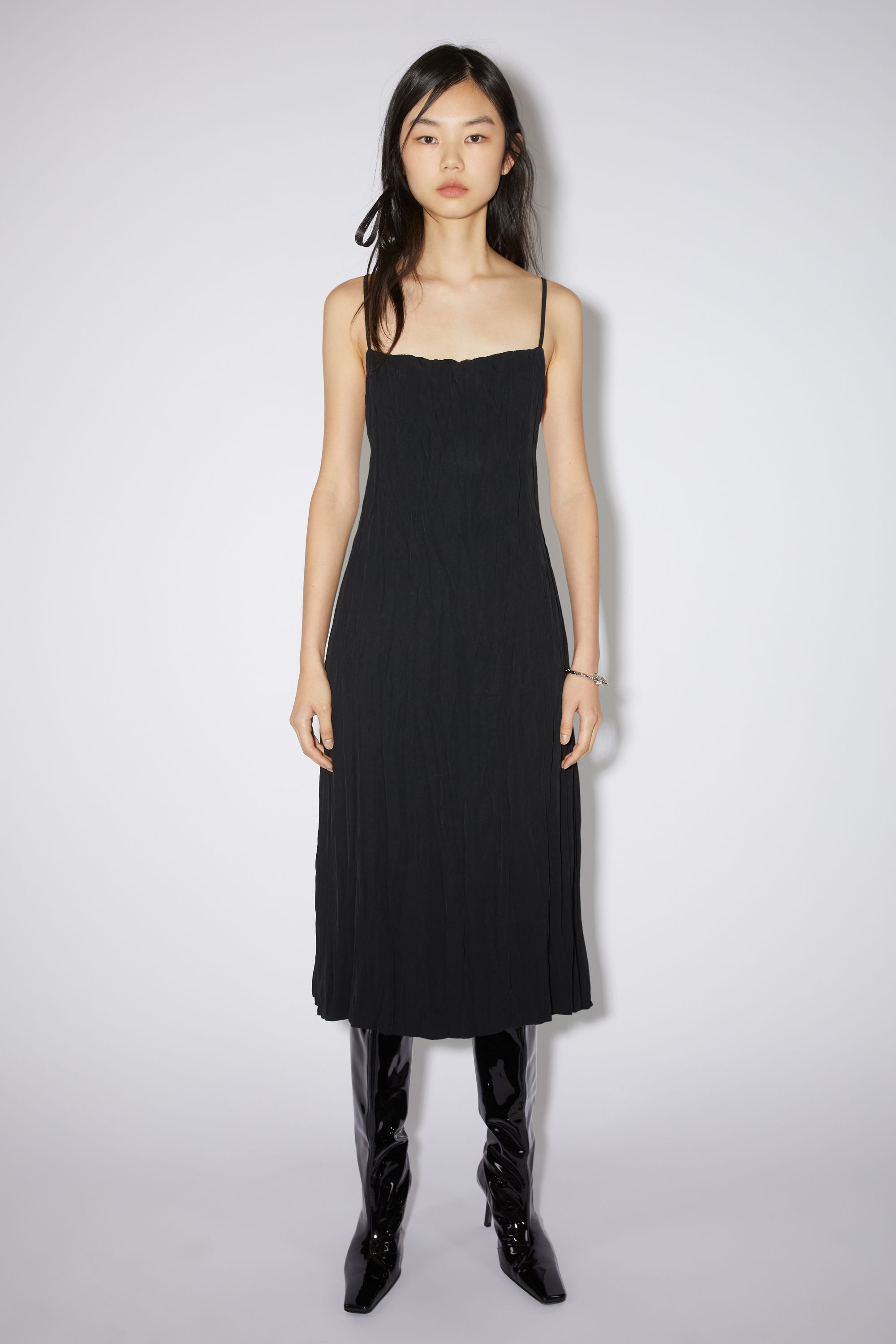 Satin strappy dress - Black - 3