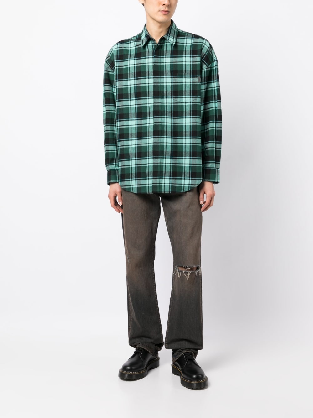check-pattern cotton shirt - 2