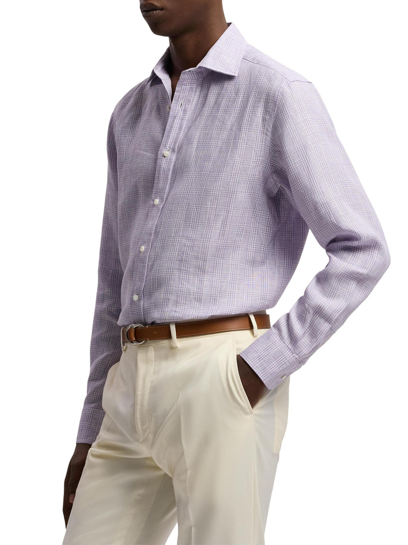 Men's Glen Check Linen Shirt - Lavender 4