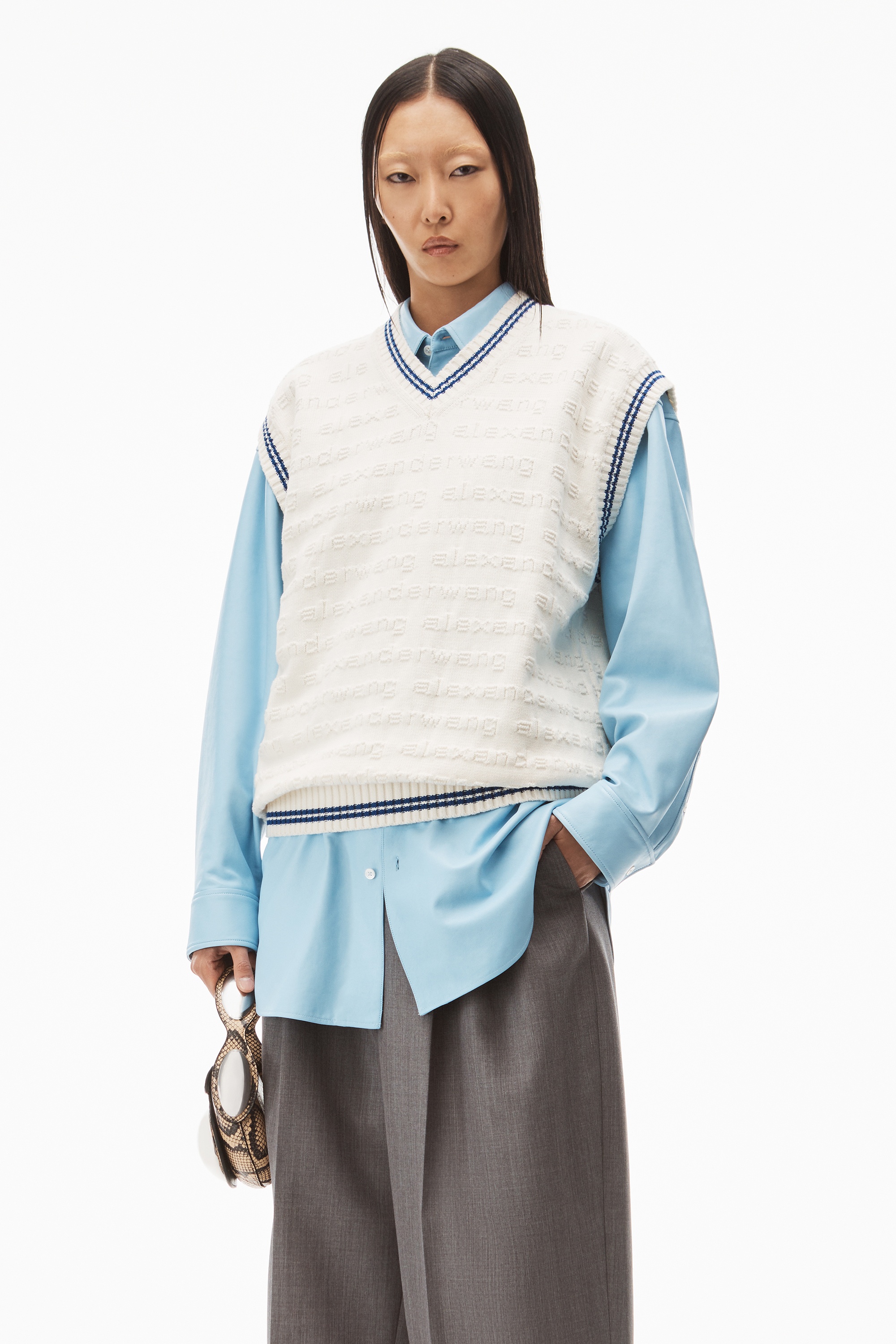 TUNIC V-NECK VEST IN COMPACT COTTON - 2