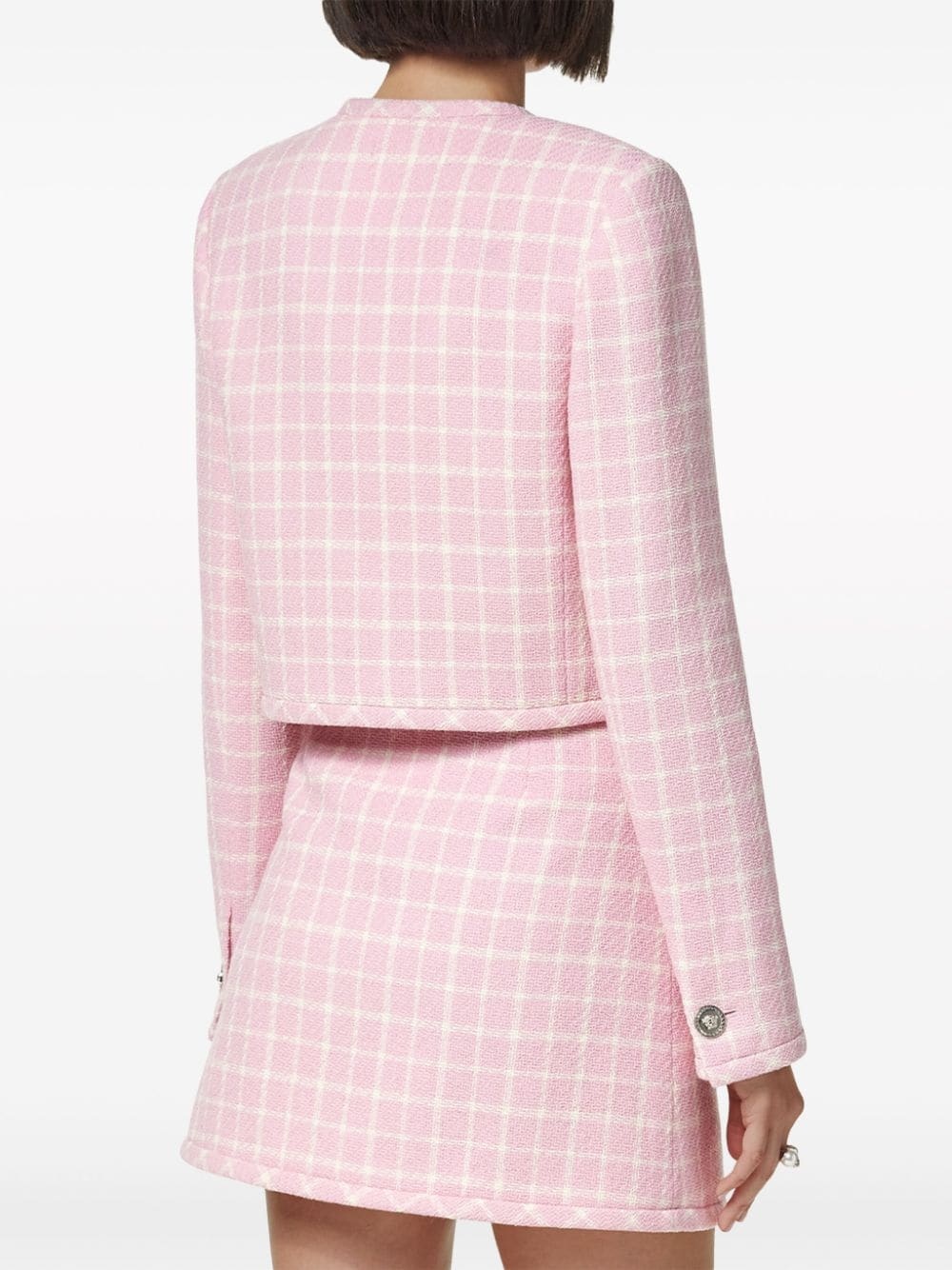 Medusa Head-buttons checked cropped jacket - 4