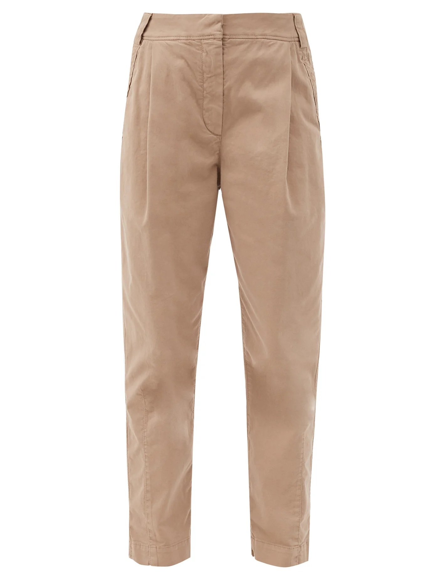 Pleated cotton-blend twill trousers - 1