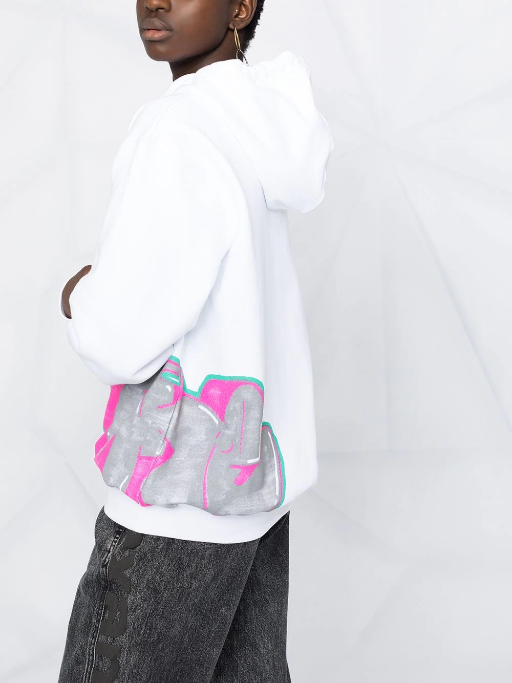 graffiti-print drawstring hoodie - 3