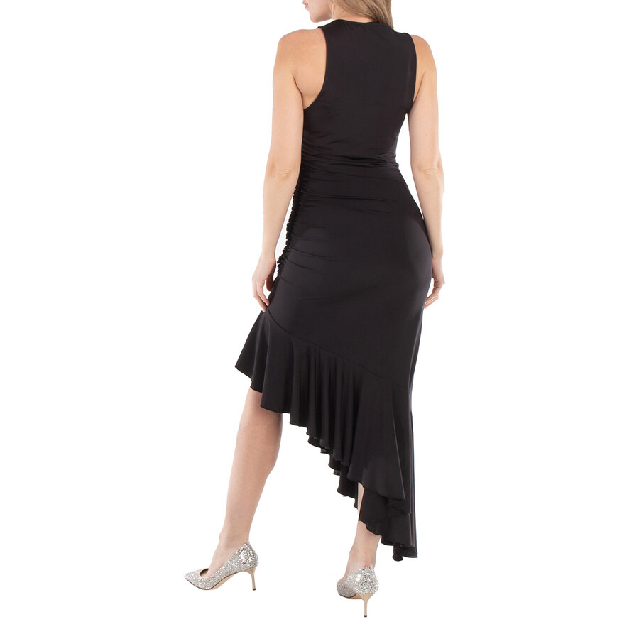 Rotate Ladies Black Gathered Asymmetric Midi Dress - 3
