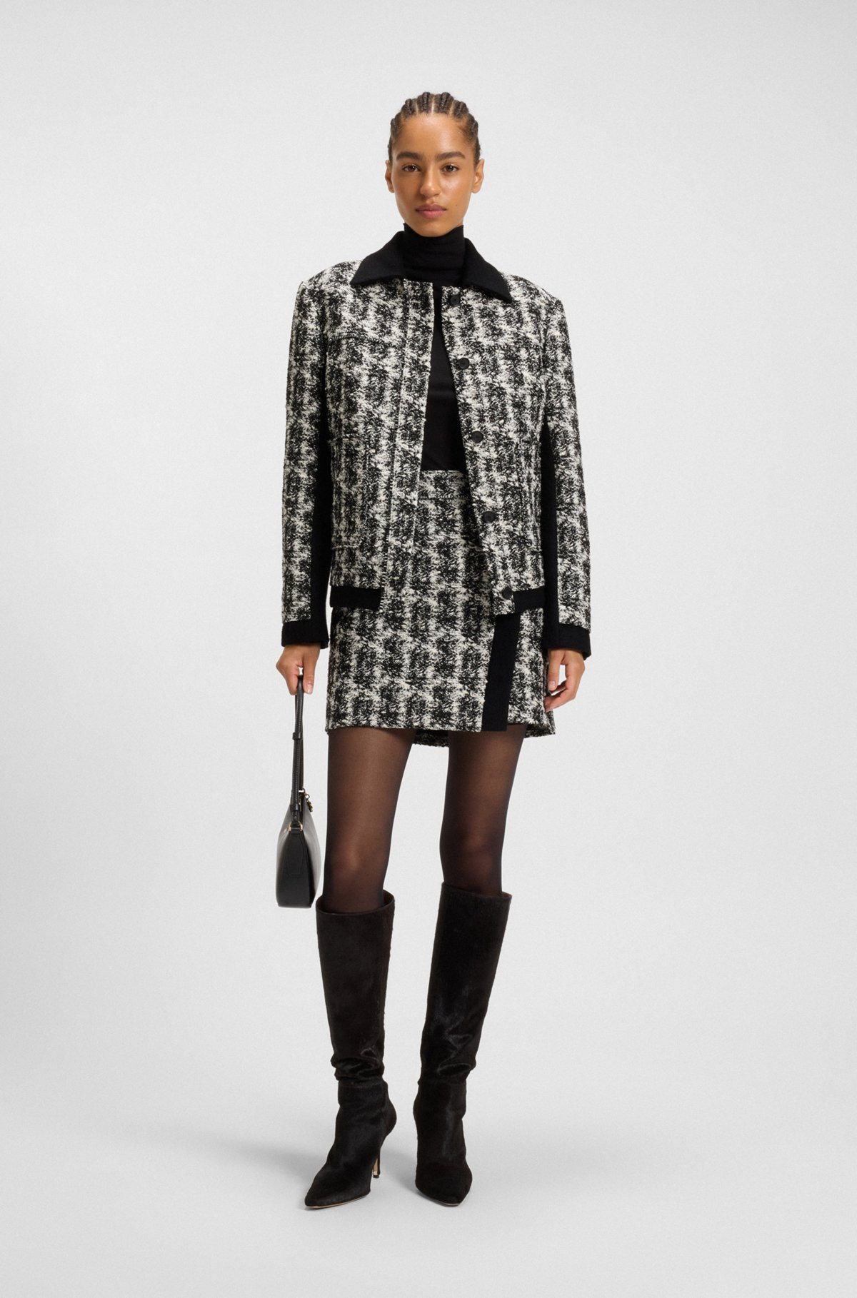 MINI SKIRT IN PATTERNED FEATHER TWEED - 3