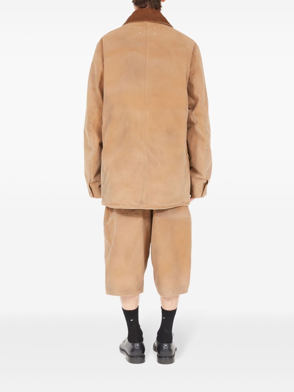corduroy-collar waxed cotton jacket - 4