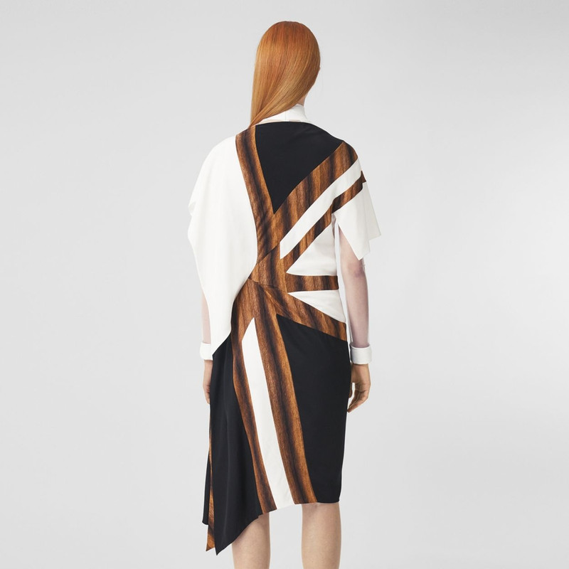 Flag Print Silk Crepe de Chine Asymmetric Dress 3