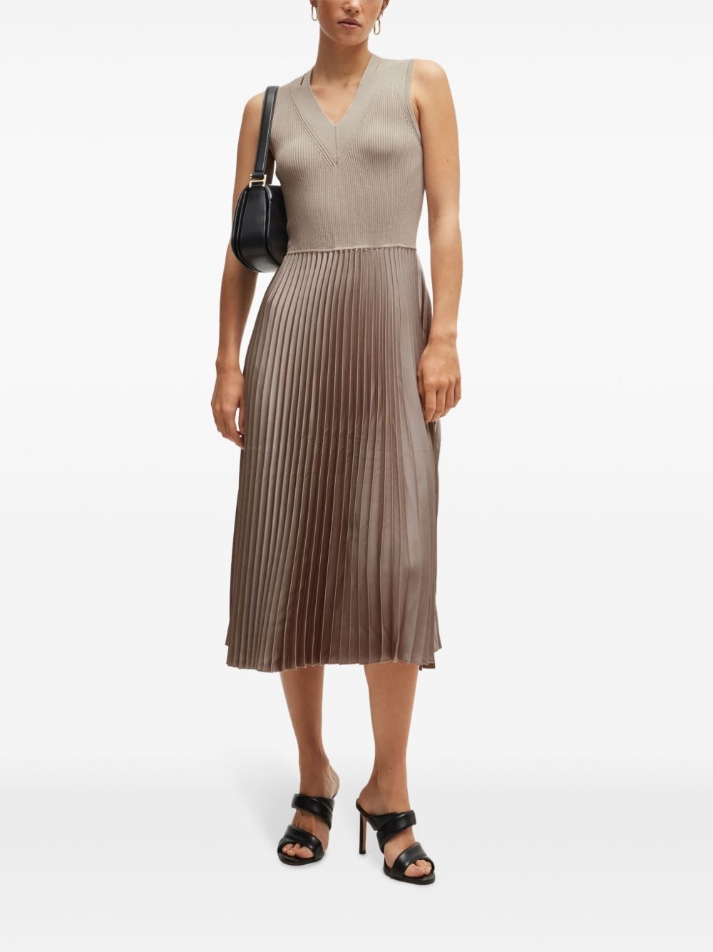 plissé-skirt flared midi dress - 2