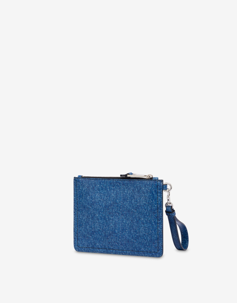 Moschino DENIM PRINT NAPPA LEATHER CLUTCH outlook