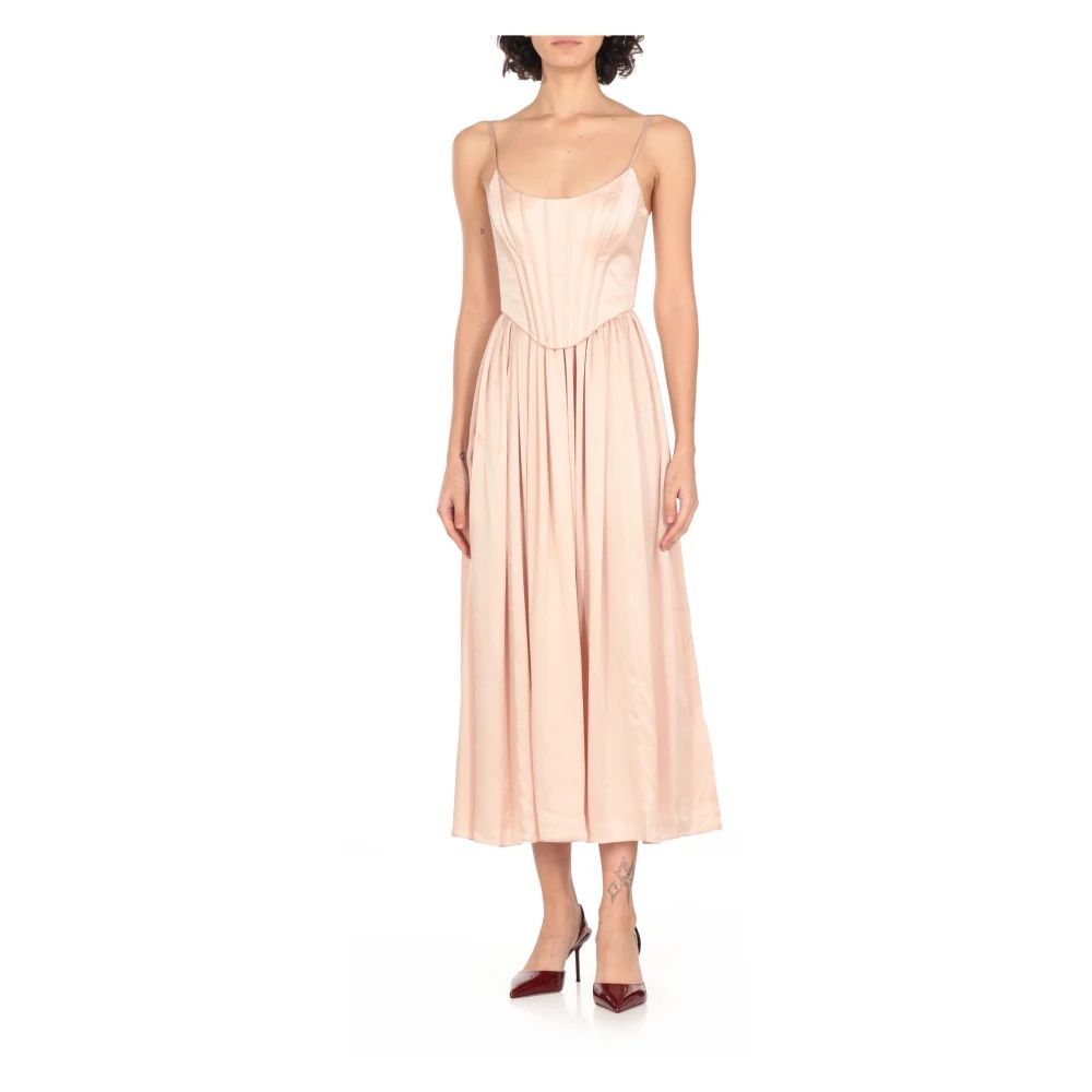 PINK SILK DRESS WITH WIDE NECK - 3