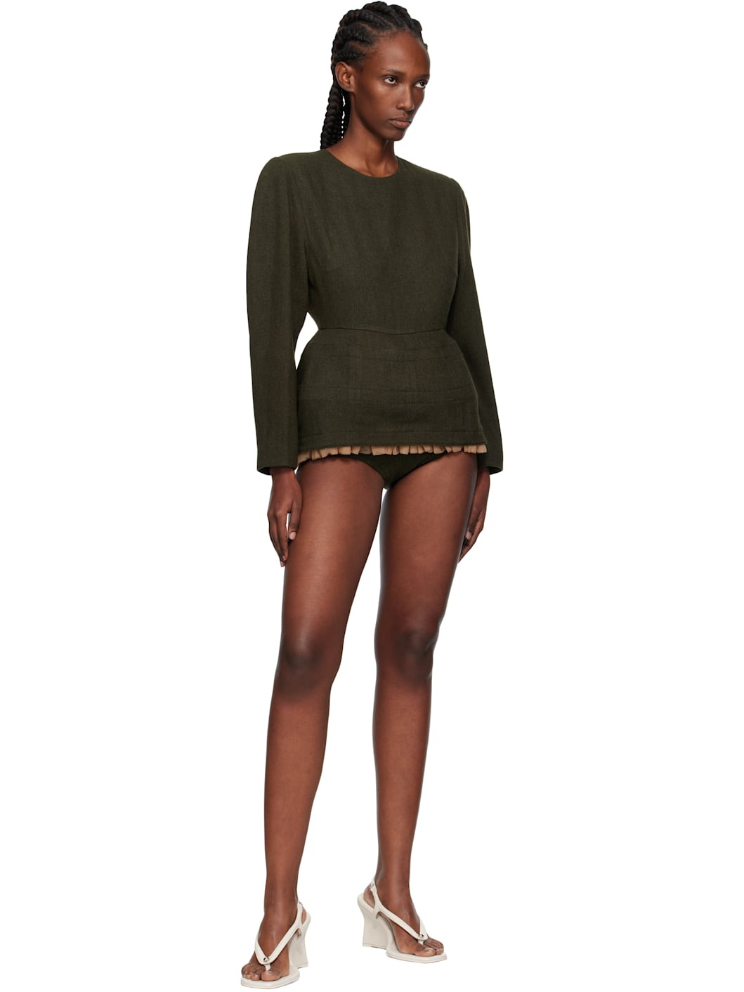 Khaki Frilled Hem Micro Minidress - 4