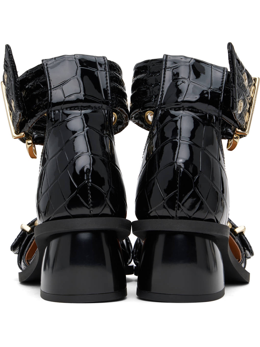 Black Feminine Buckle Open Cut Heels - 2