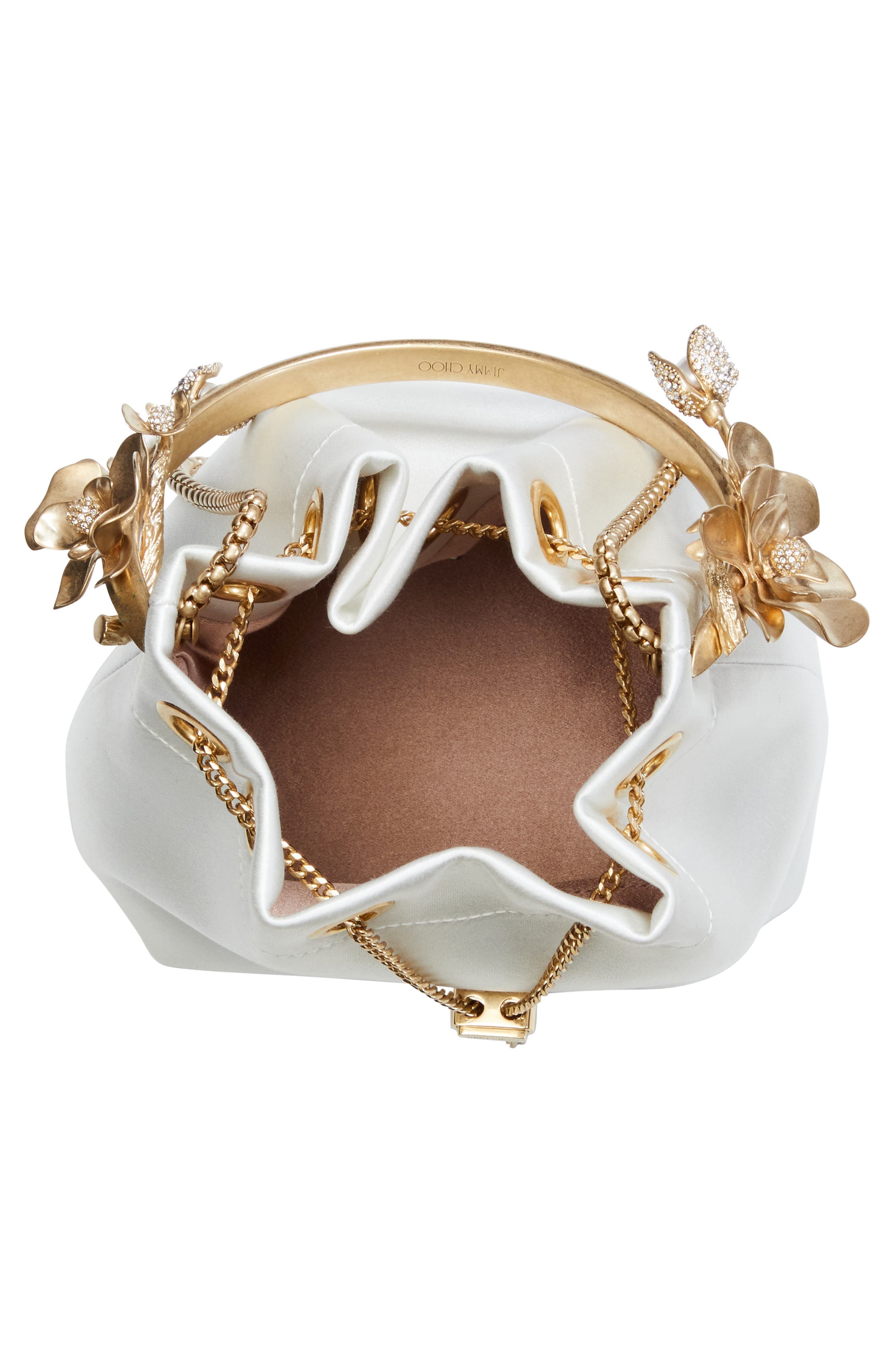 Jimmy Choo Bon Bon Floral Crystal Embellished Drawstring Top Handle Pouch in Ivory/Gold at Nordstrom - 6