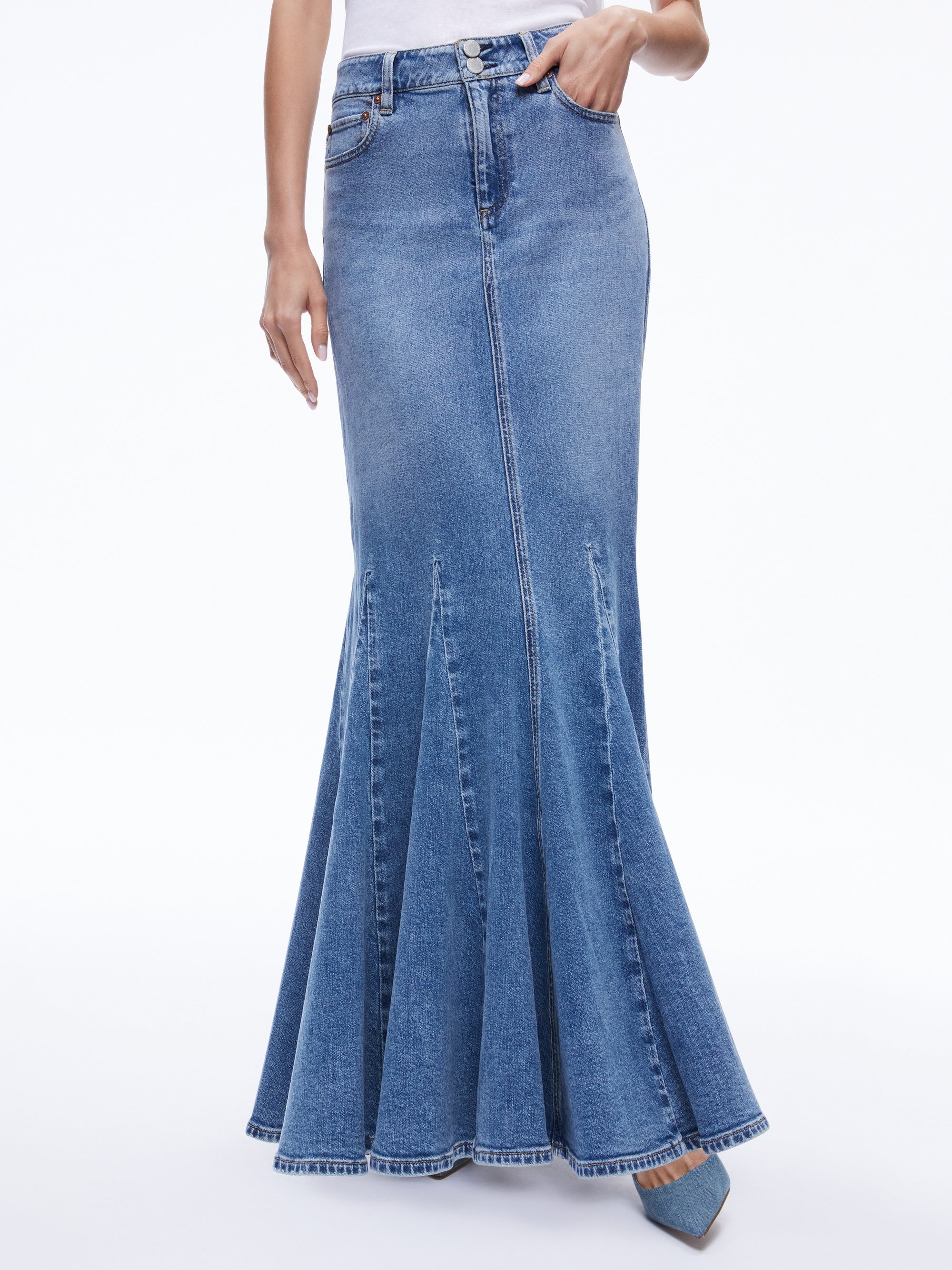 NALA DENIM GODET MAXI SKIRT - 2