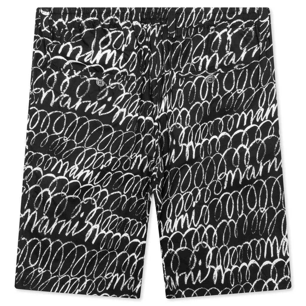 SCRIBBLED POPLIN SHORTS - BLACK - 2